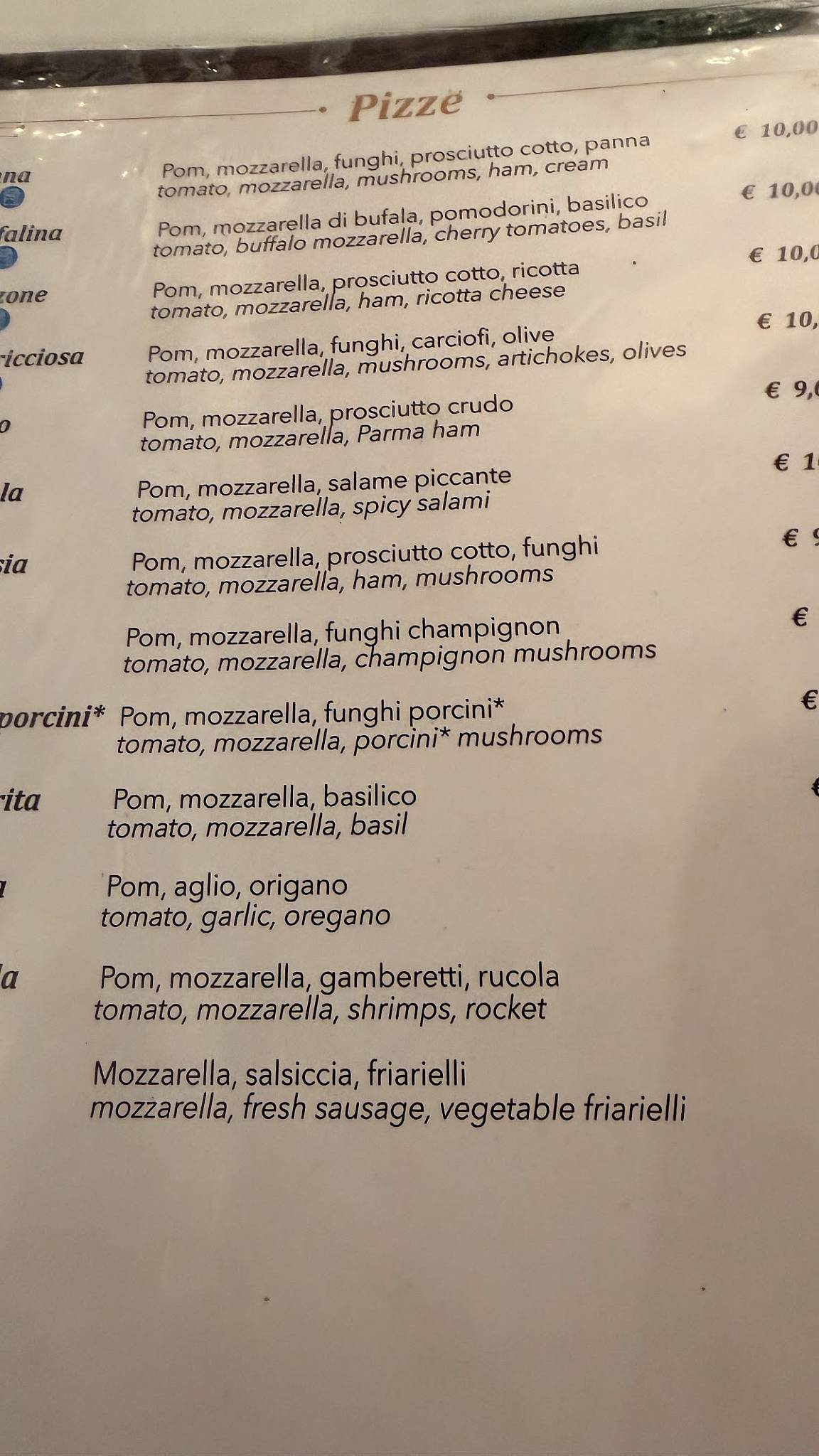 Menu di Ristorante Pizzeria Maruzzella Zara 