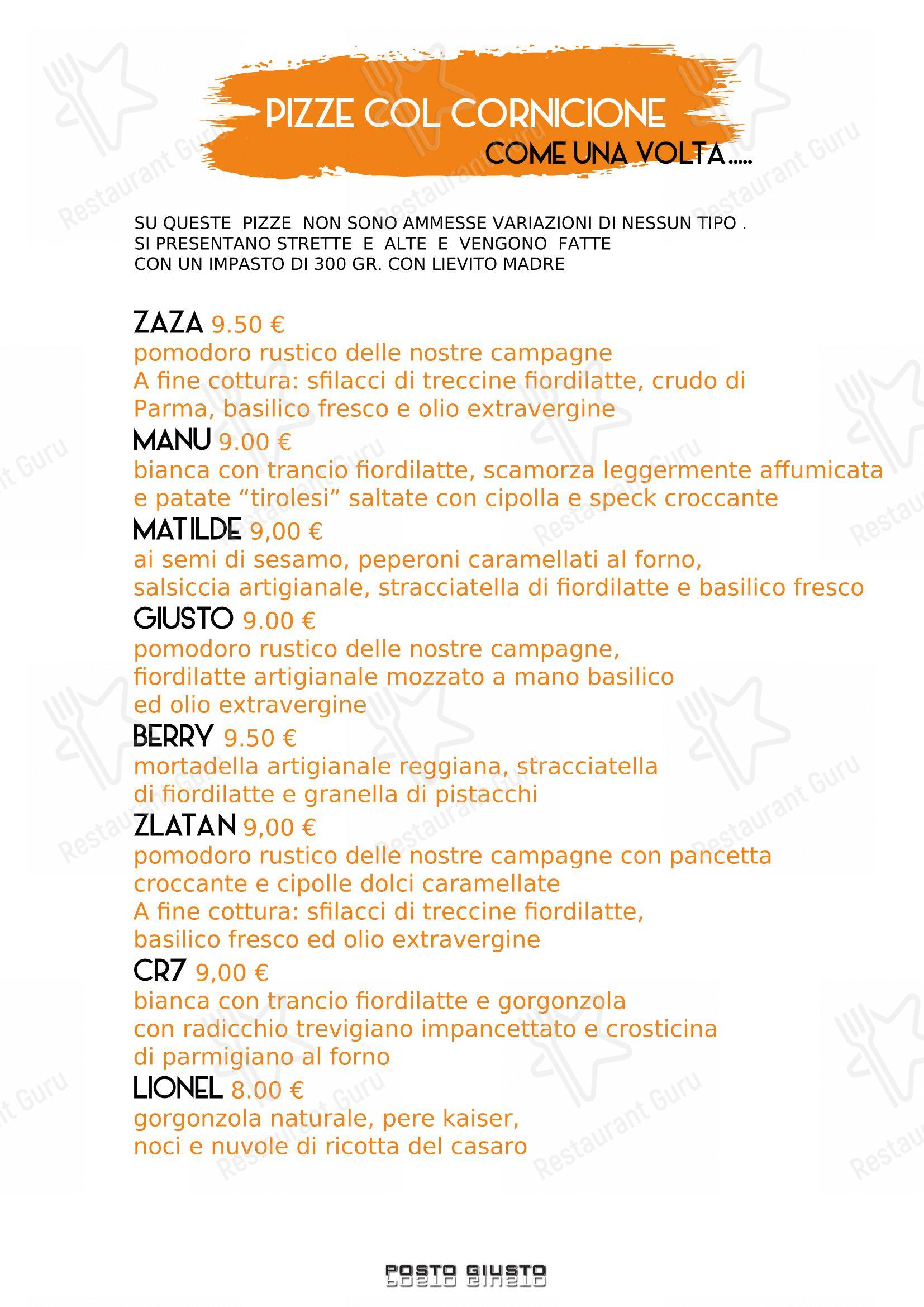 Pizzeria Posto Giusto in Castelnuovo Rangone - Menu bar