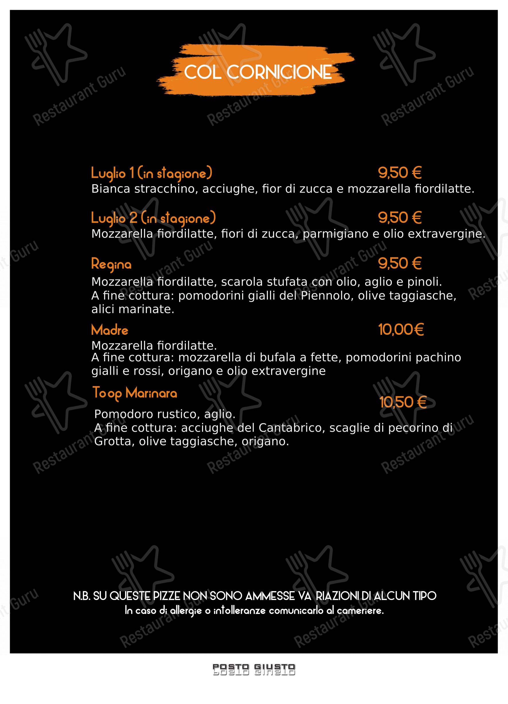 Menu di Pizzeria Posto Giusto - Menu