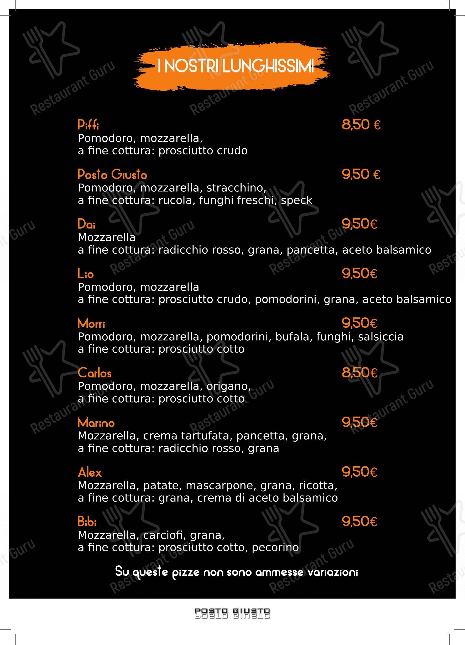 Menu per Pizzeria Posto Giusto in Castelnuovo Rangone