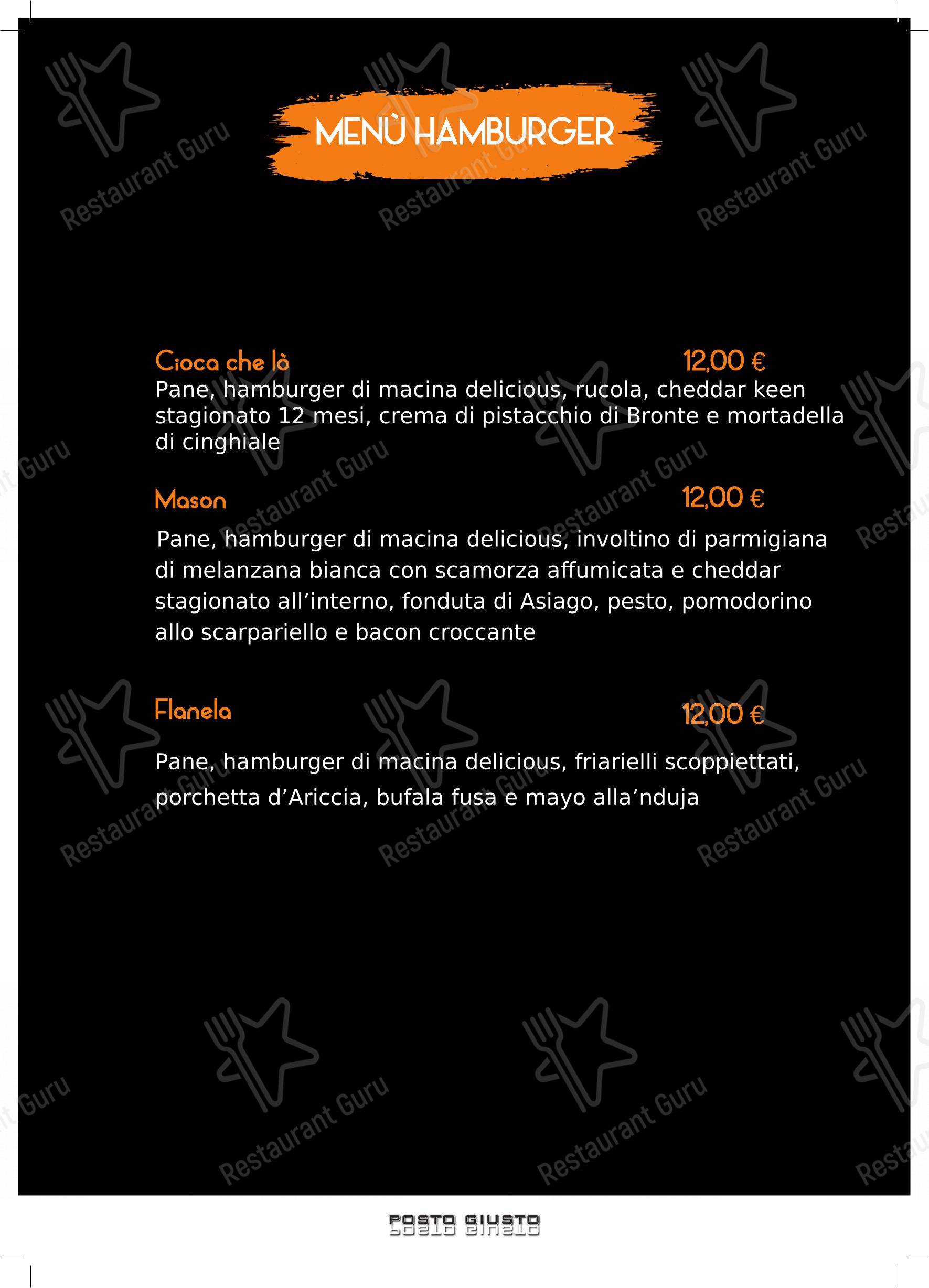 Menu per Pizzeria Posto Giusto pizzeria