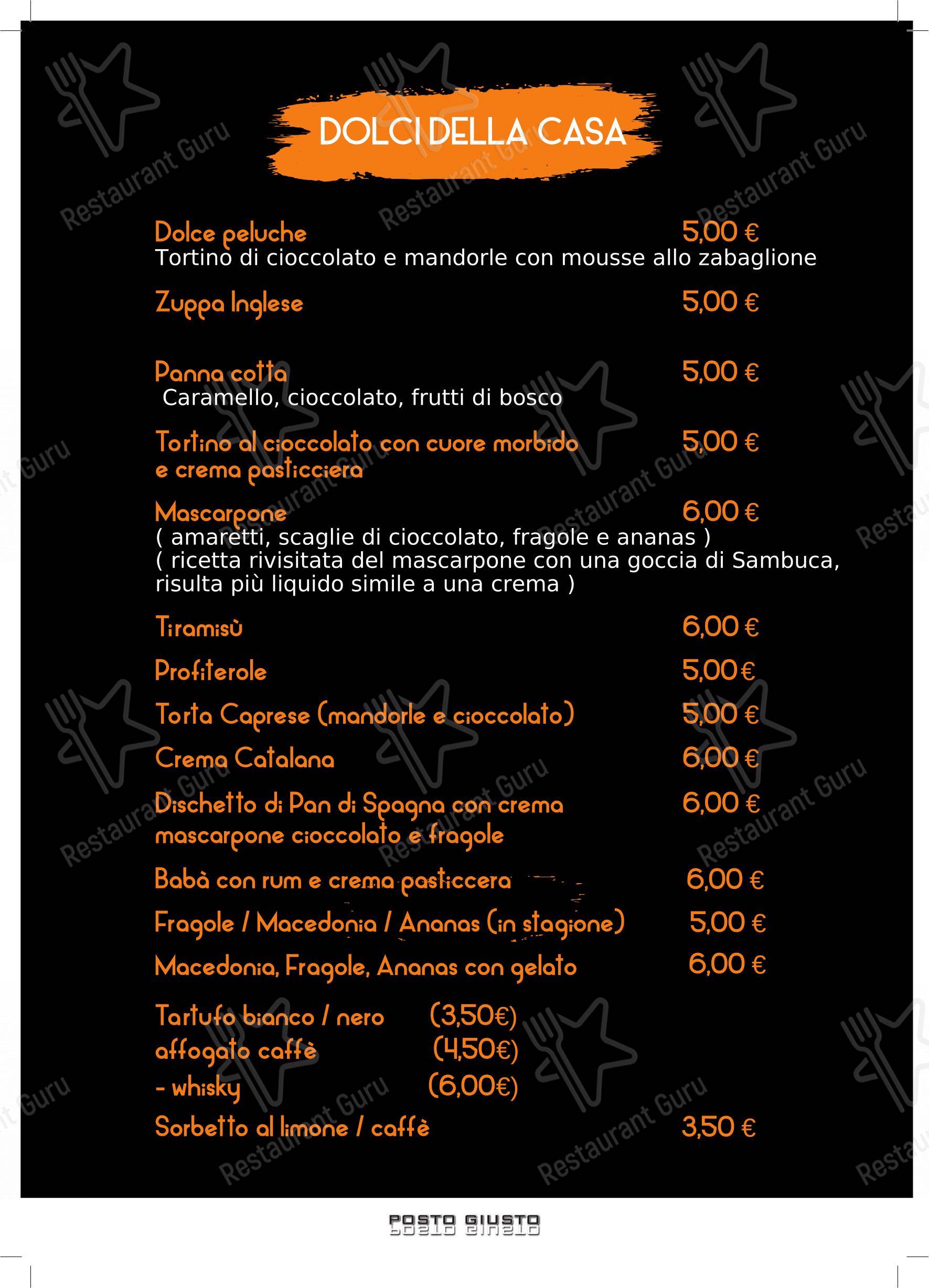 Menu per Pizzeria Posto Giusto pizzeria