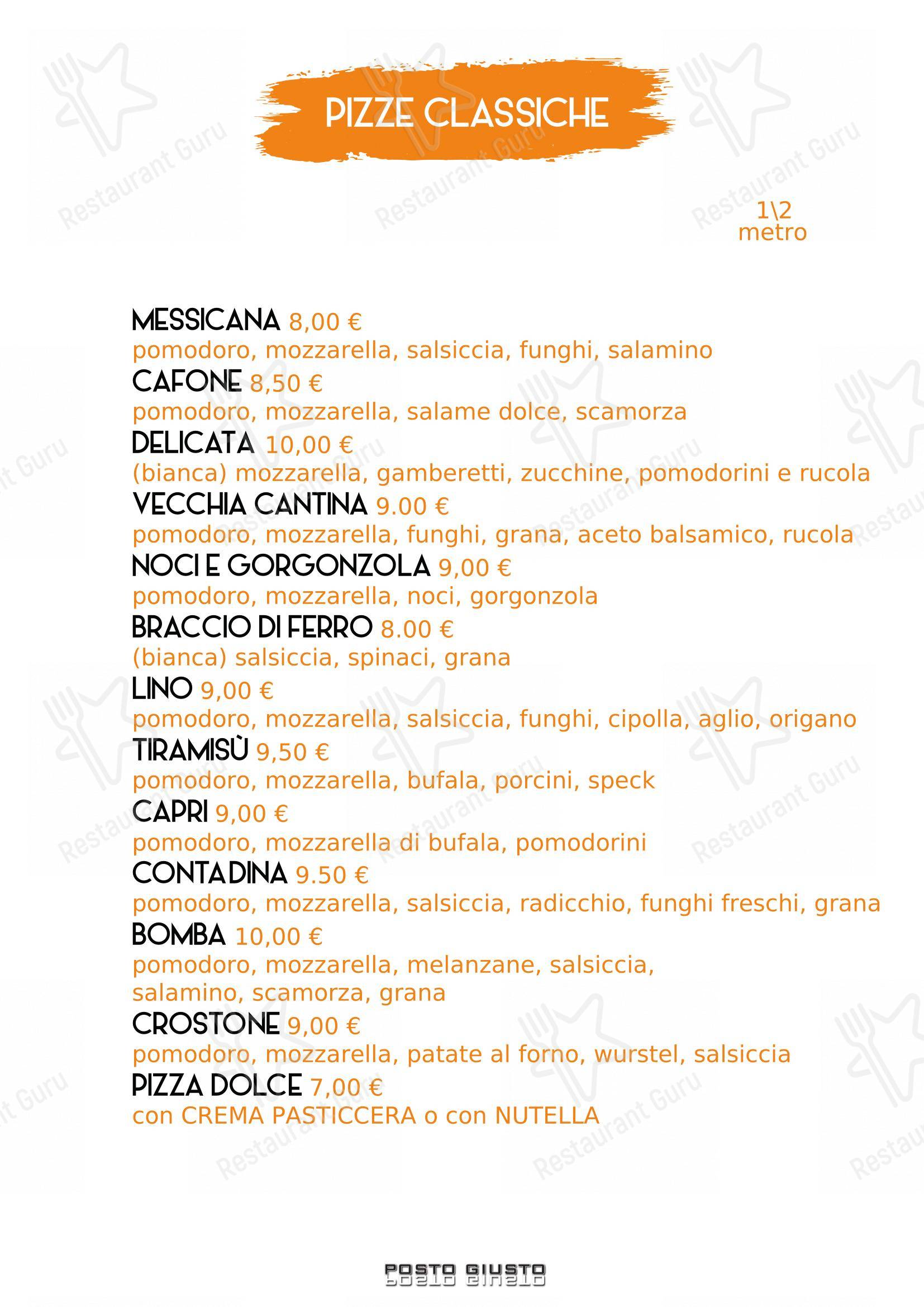 Pizzeria Posto Giusto in Castelnuovo Rangone - Menu bar