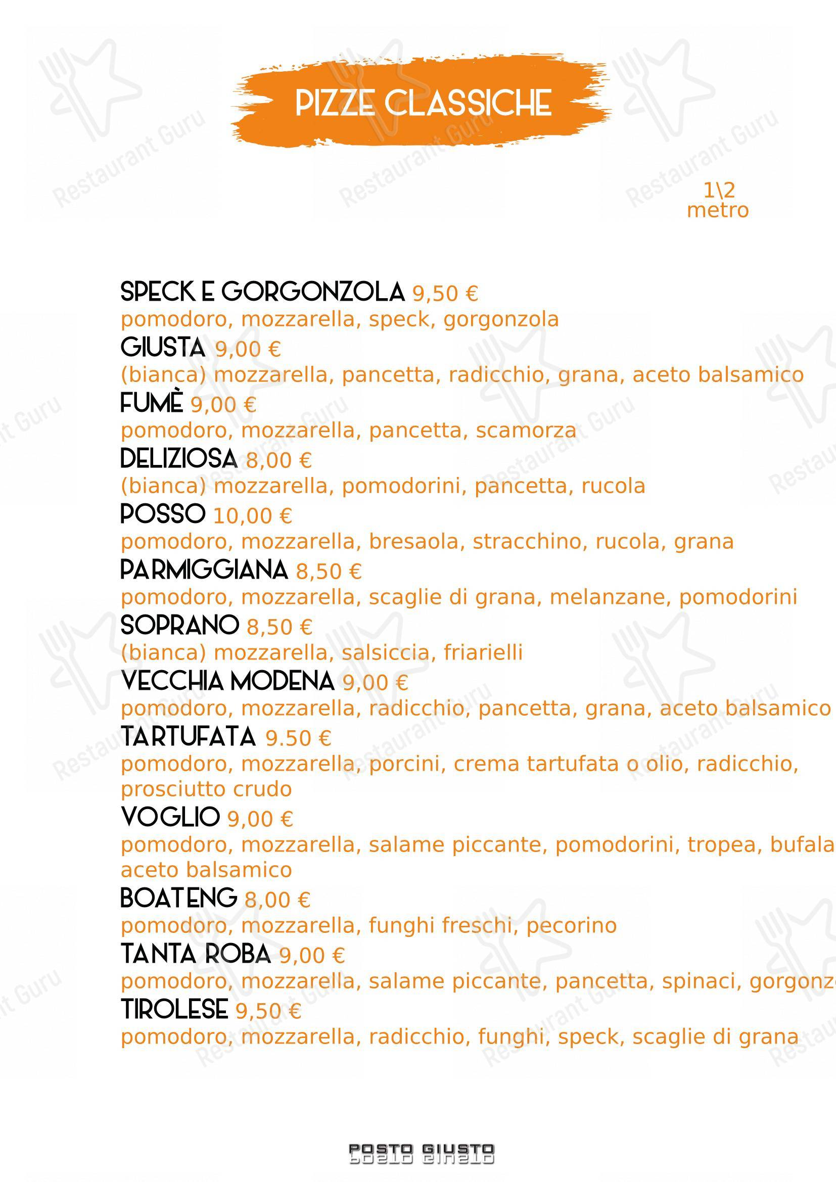 Pizzeria Posto Giusto in Castelnuovo Rangone - Menu bar