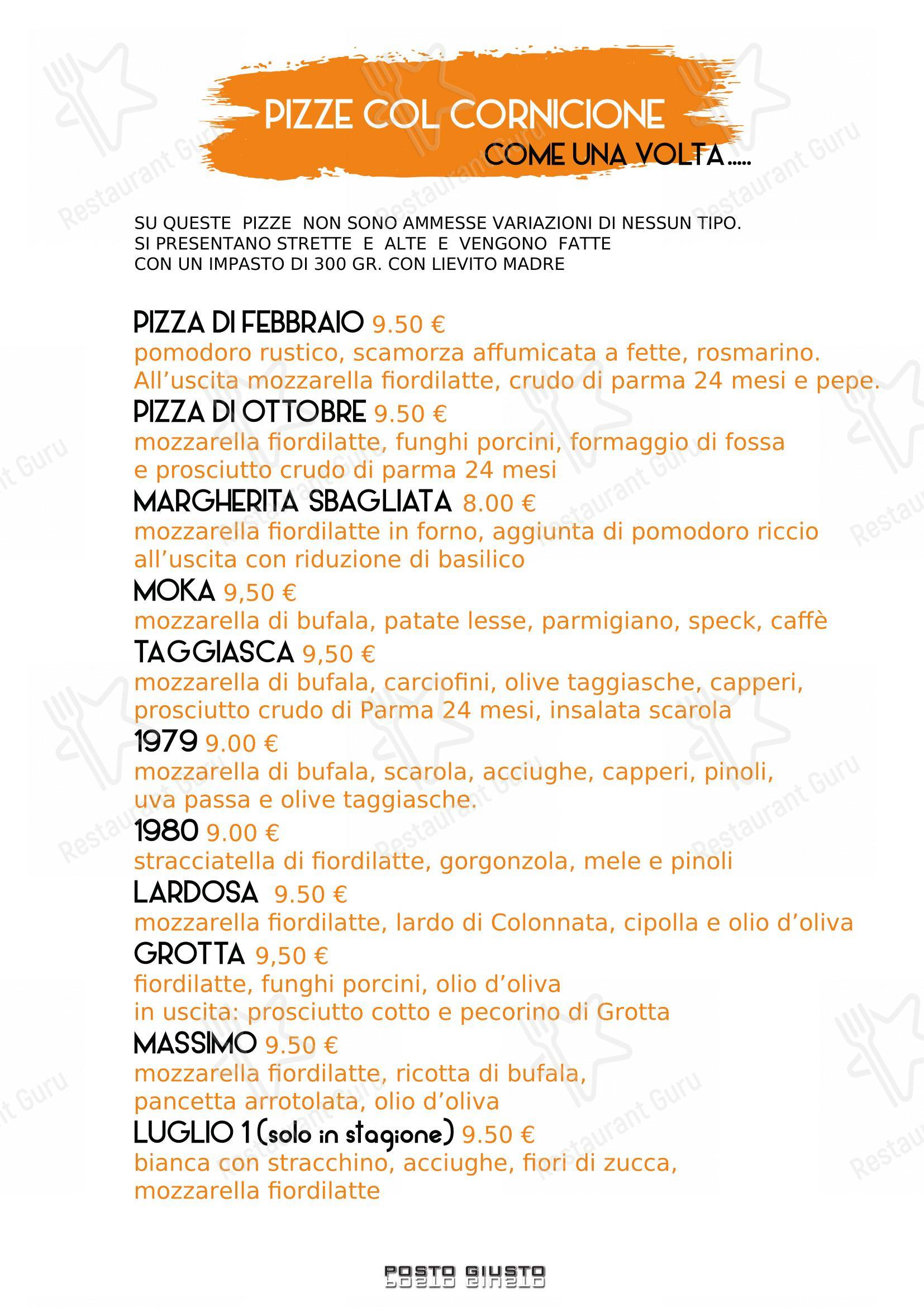 Pizzeria Posto Giusto in Castelnuovo Rangone - Menu bar