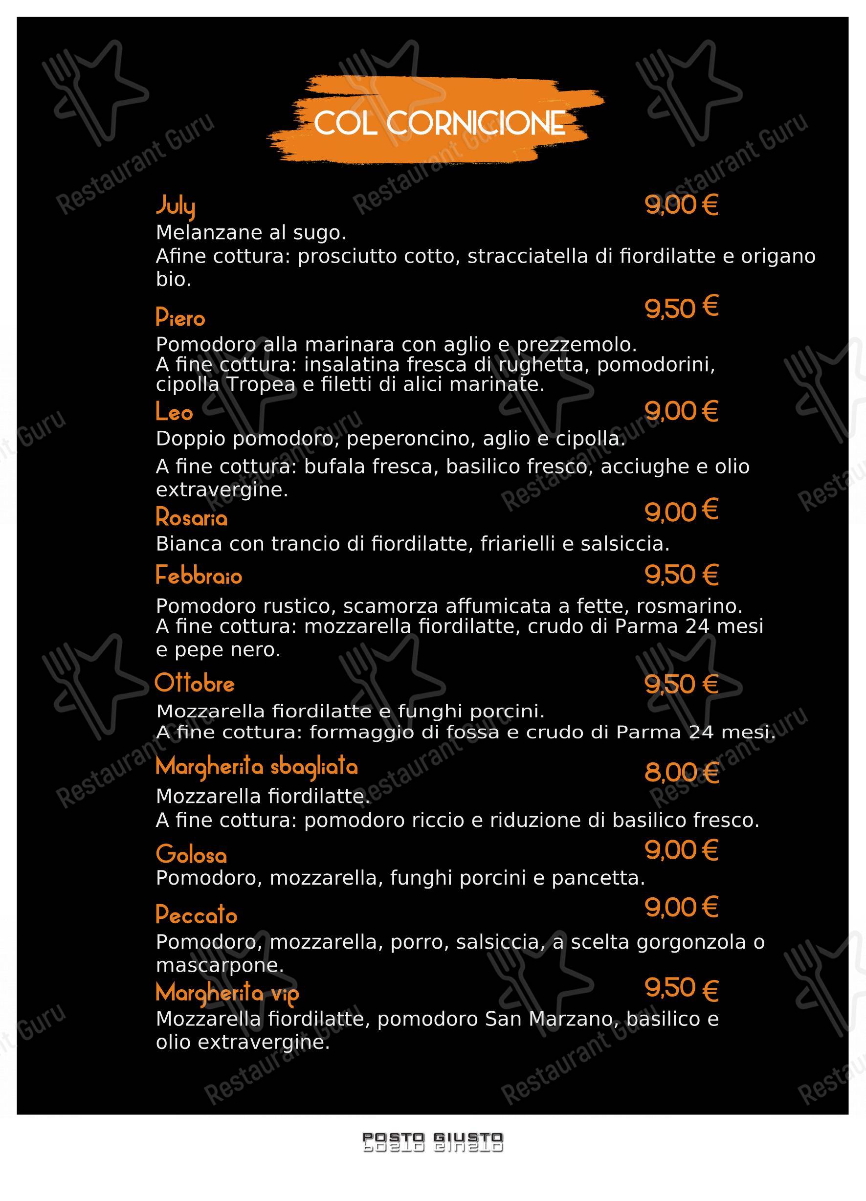 Pizzeria Posto Giusto in Castelnuovo Rangone - Menu