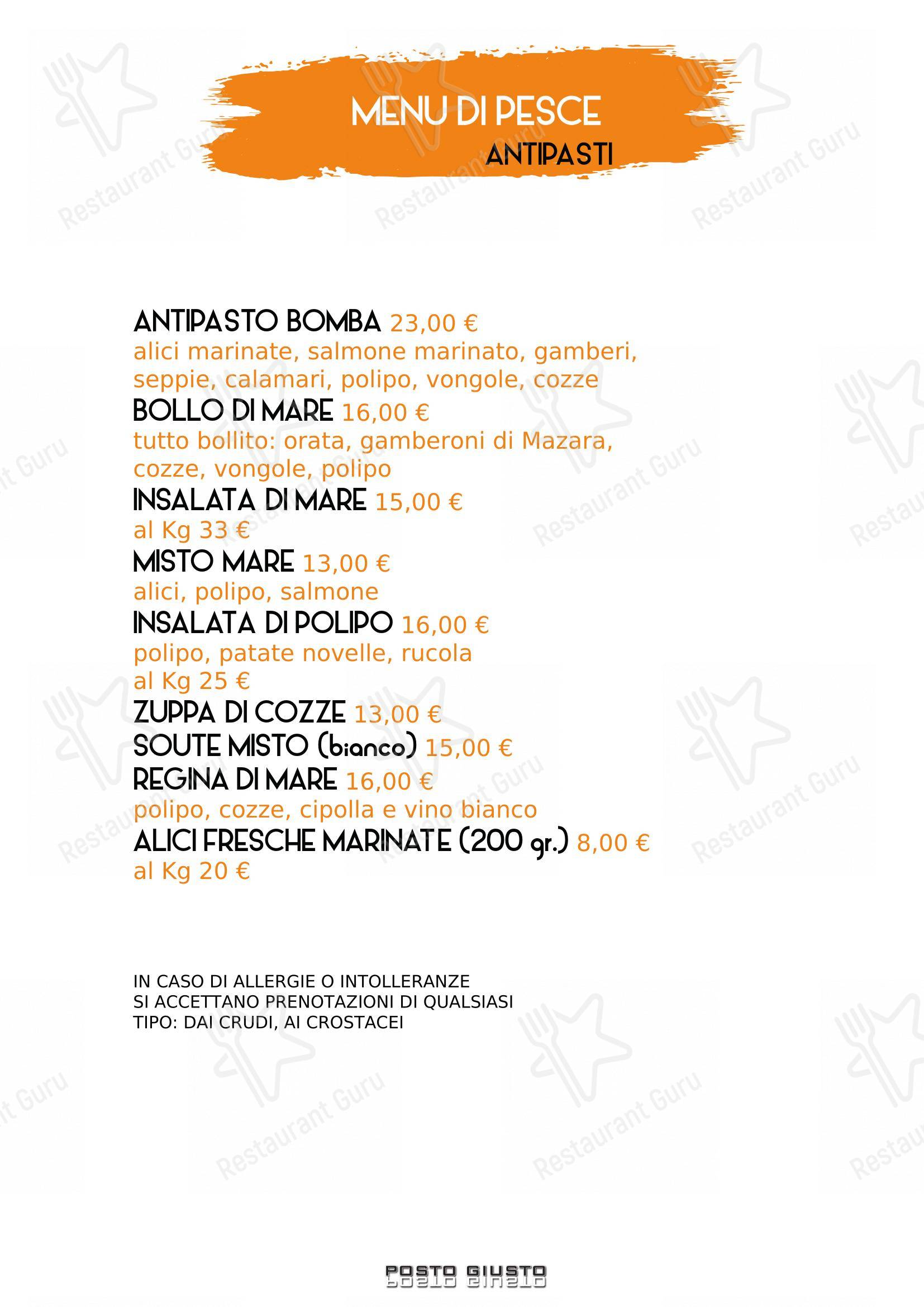 Menu bar per Pizzeria Posto Giusto in Castelnuovo Rangone