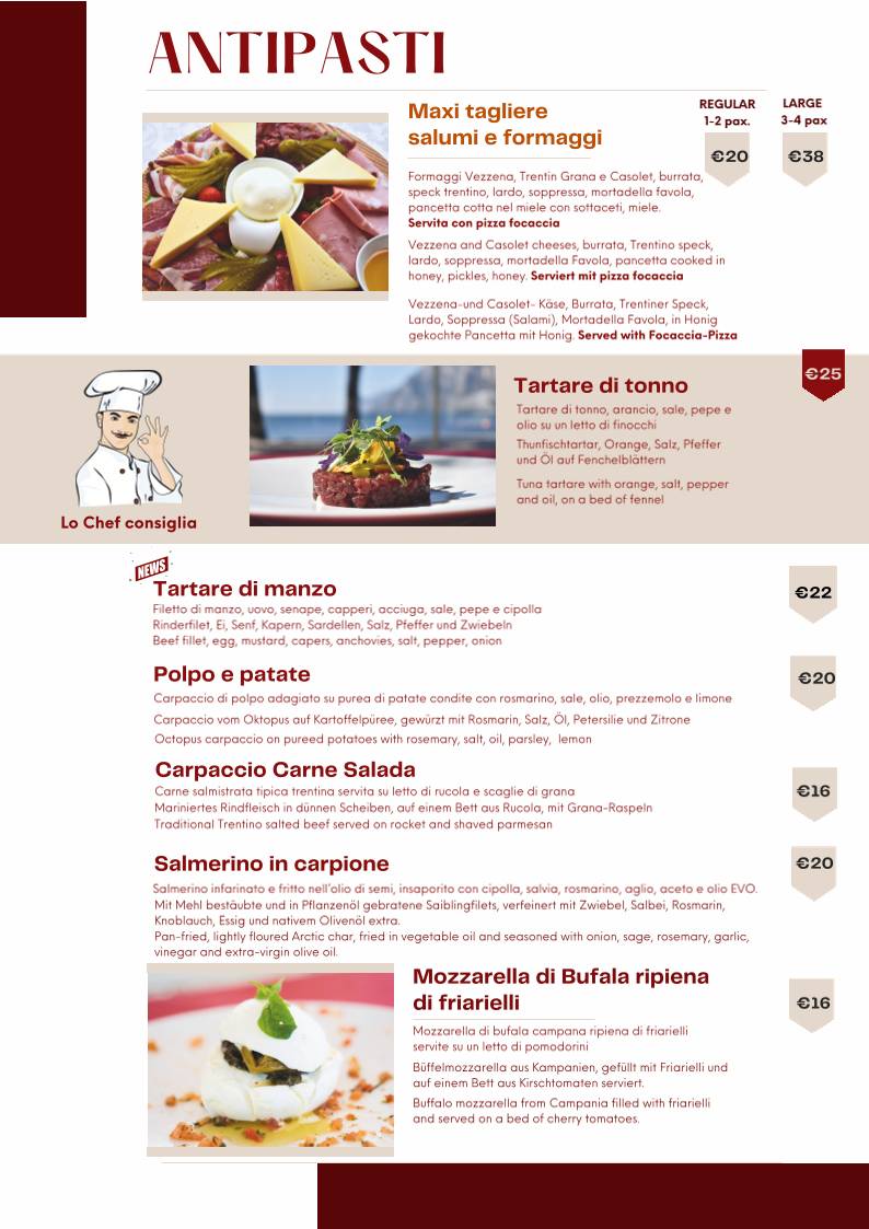 Menu di Ristorante Pizzeria Villa Cian 