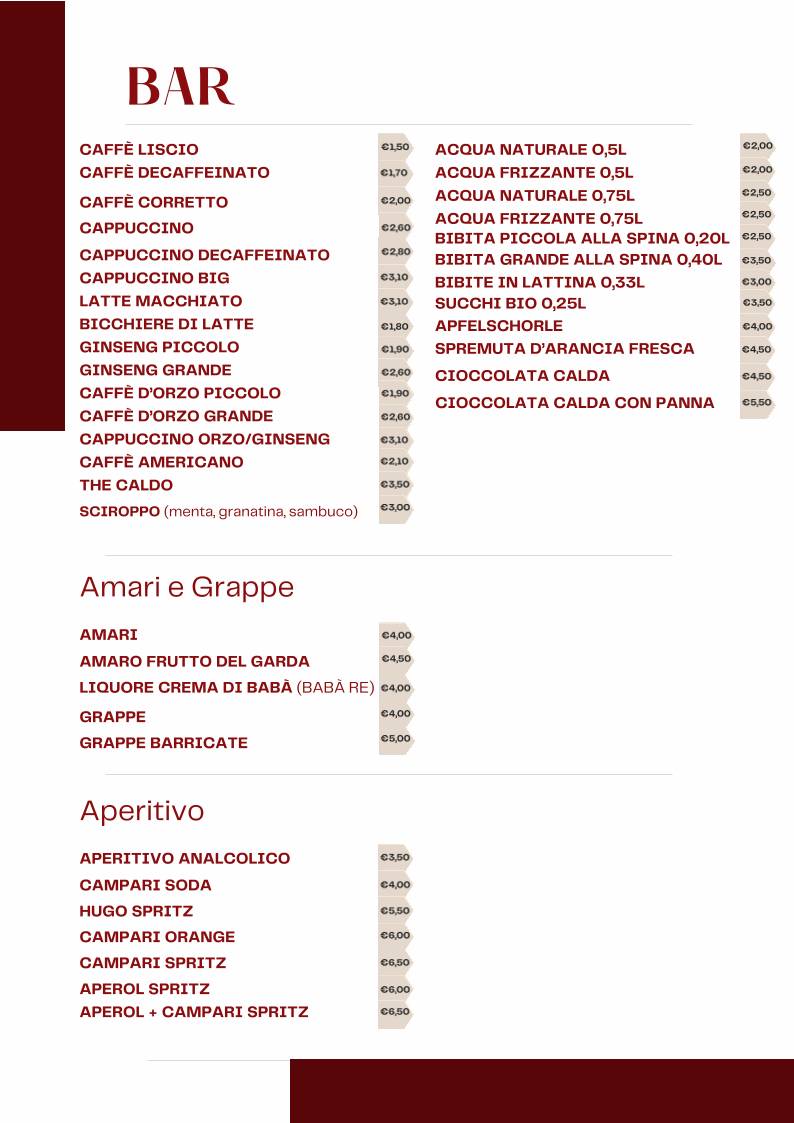 Menu di Ristorante Pizzeria Villa Cian 