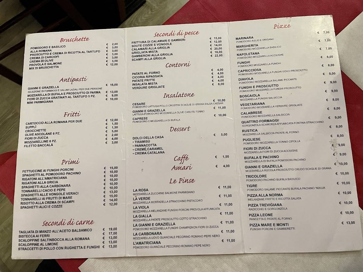 Menu di Ristorante Pizzeria da Gianni e Graziella 