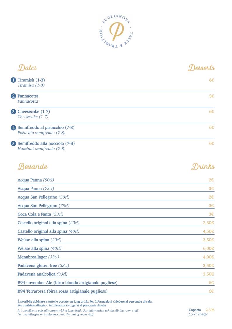 Menu di Ristorante Puglianova 