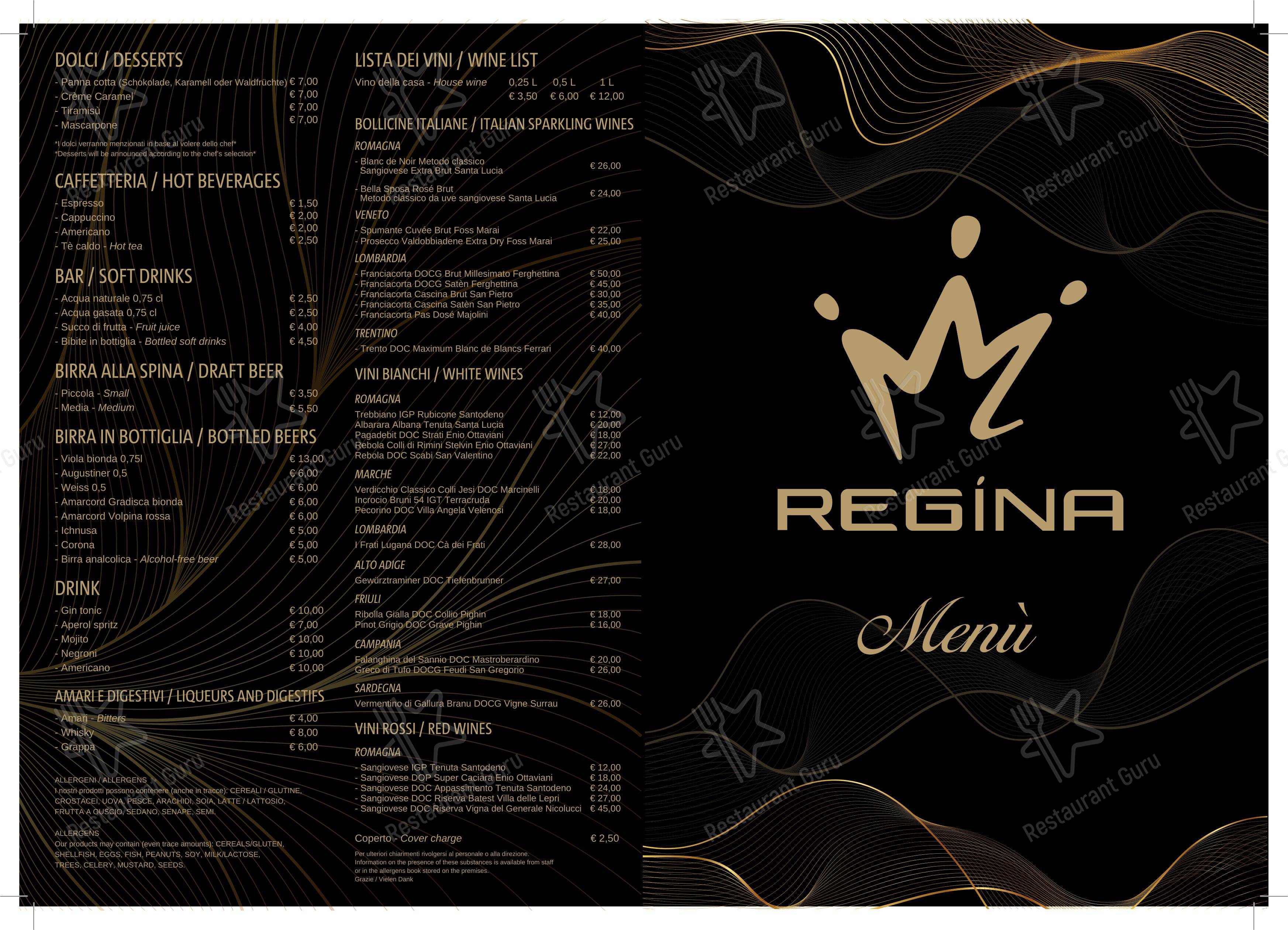 Menu per Ristorante Regina in Rimini