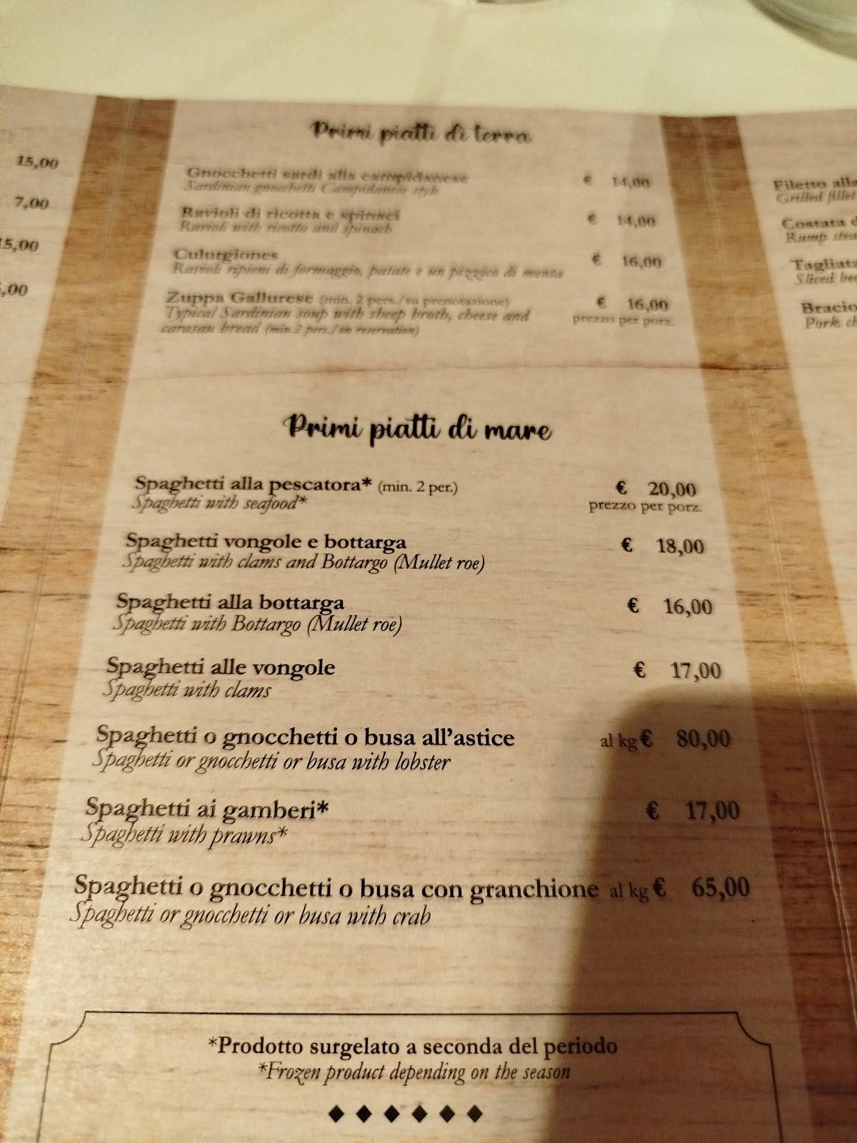 Menu di Ristorante Sa Runda Olbia 