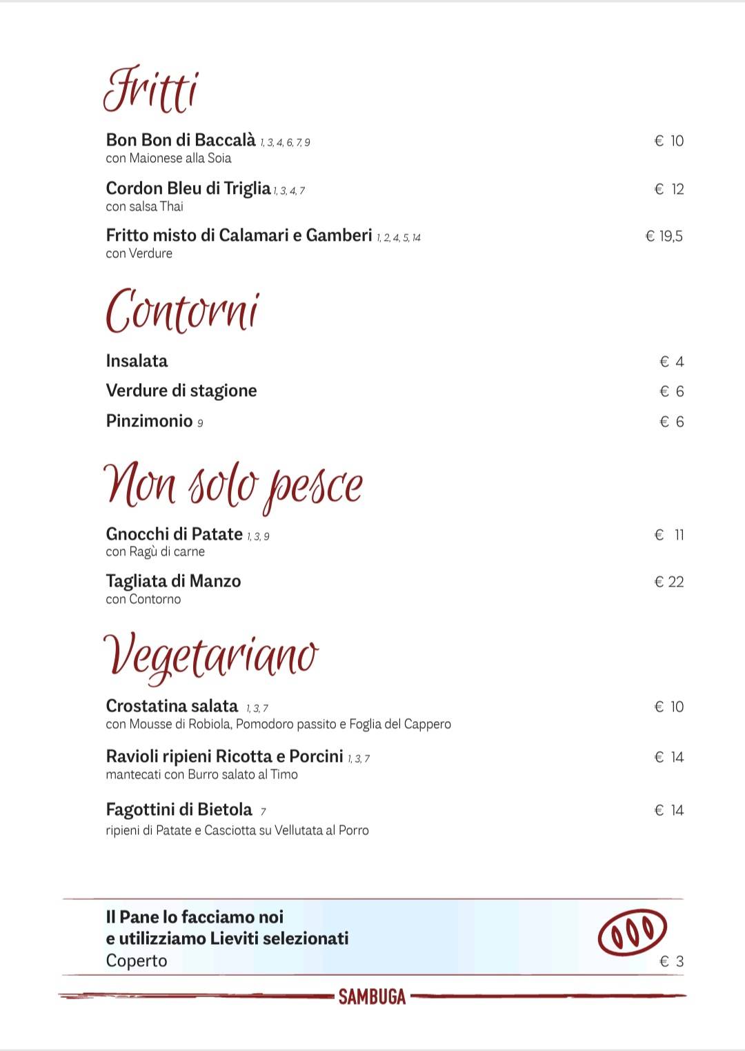 Menu di Ristorante Sambuga 