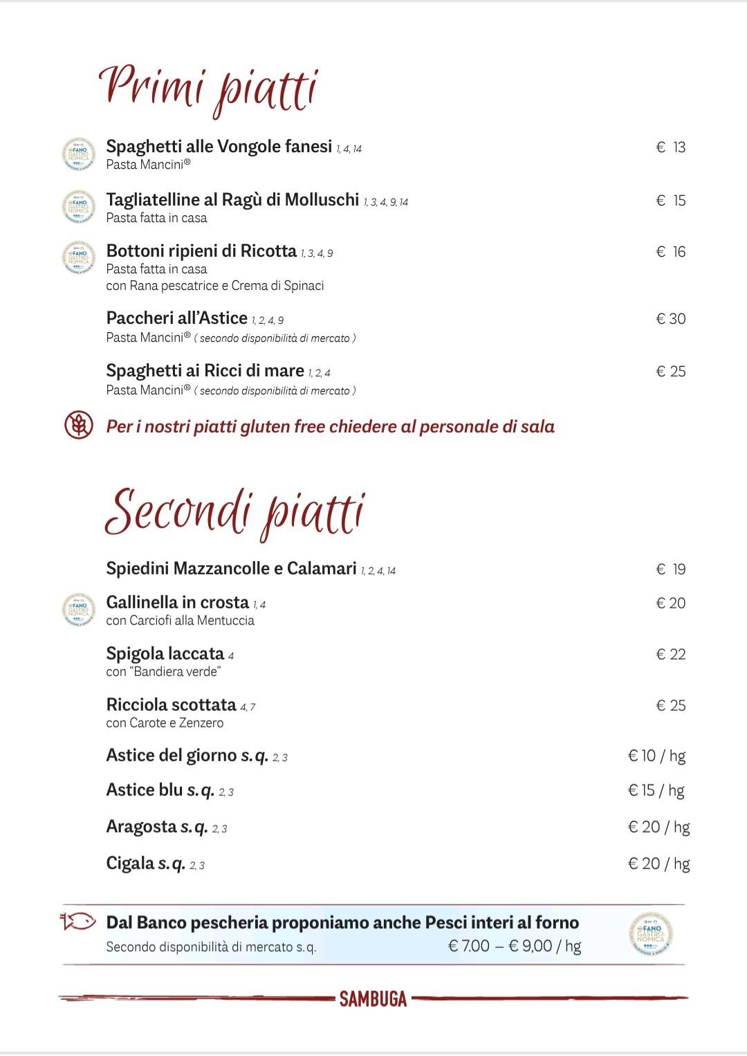 Menu di Ristorante Sambuga 