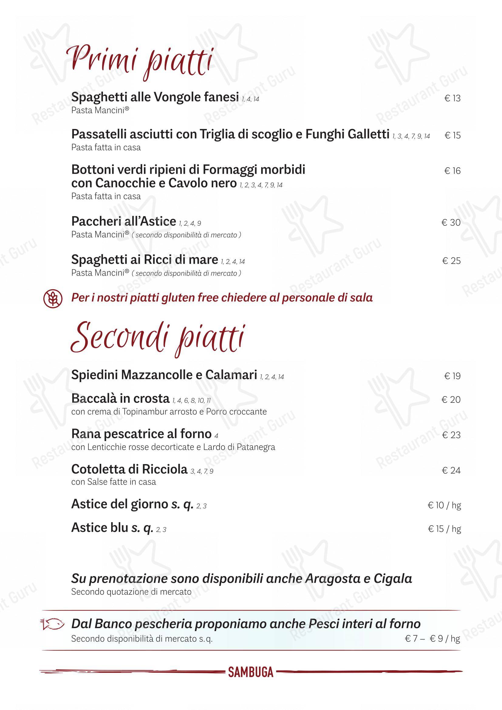 Menu di Ristorante Sambuga - Menu bar