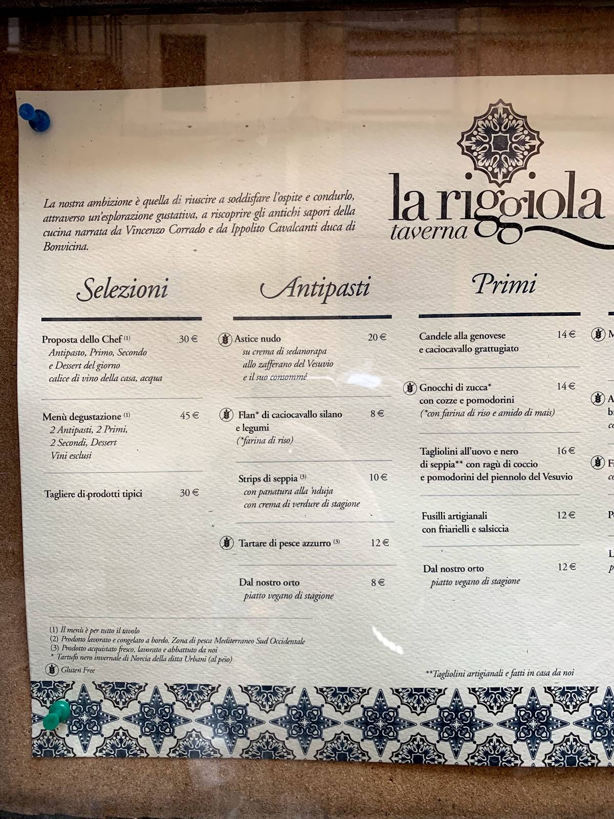 Menu di Ristorante Gourmet Taverna La Riggiola 