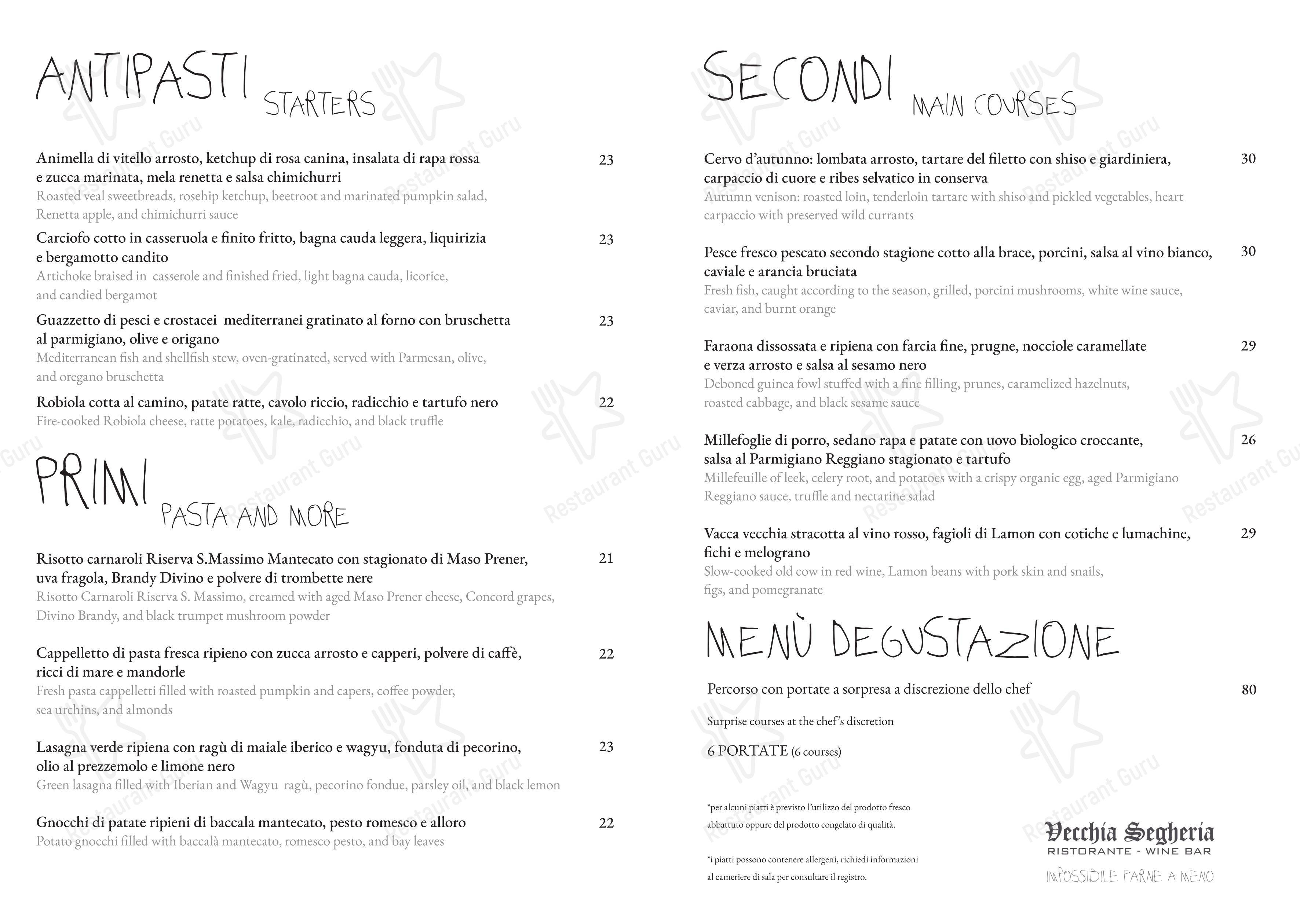 Ristorante Vecchia Segheria in Baselga di Piné - Menu