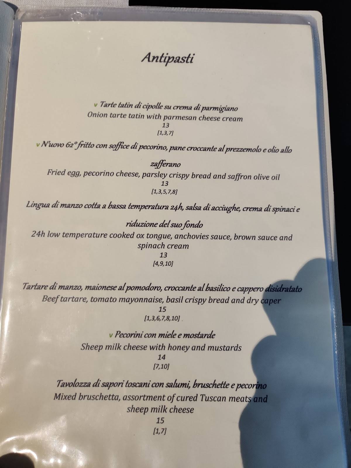 Menu di Ristorante Zafferano by Casanova di Pescille  San Gimignano 