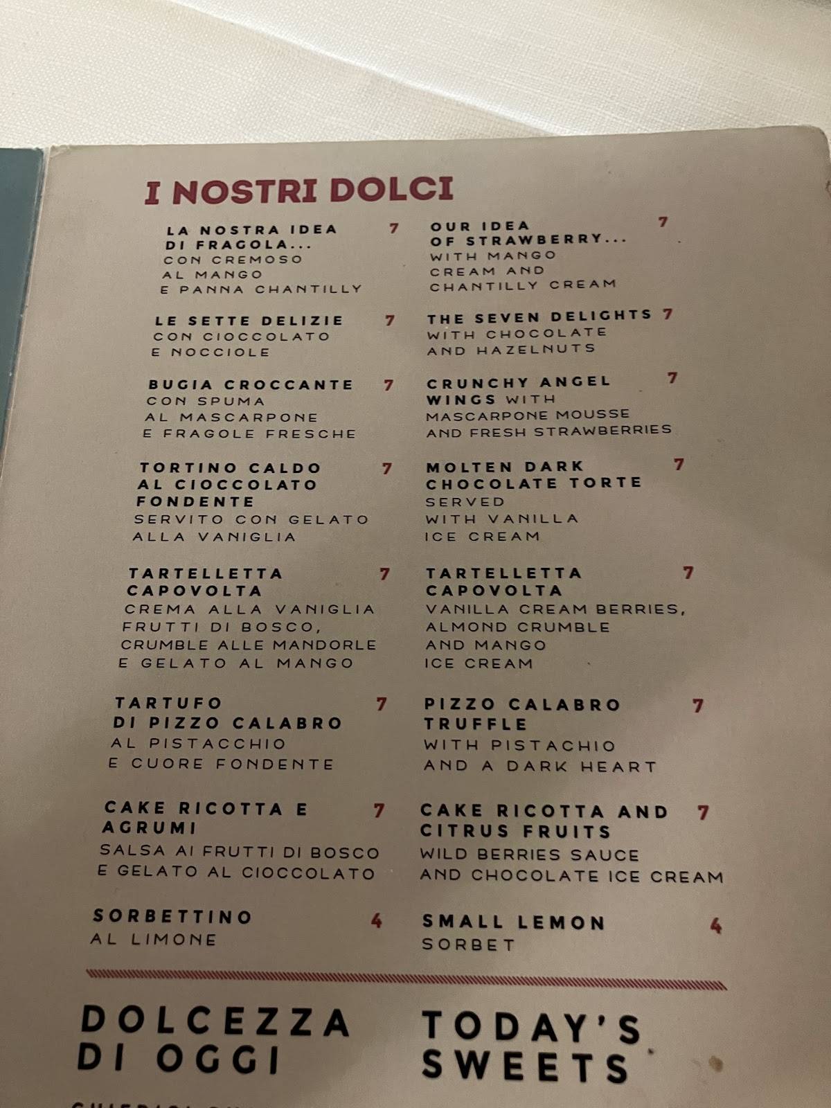 Menu di Ristorante Zi' Rosa 