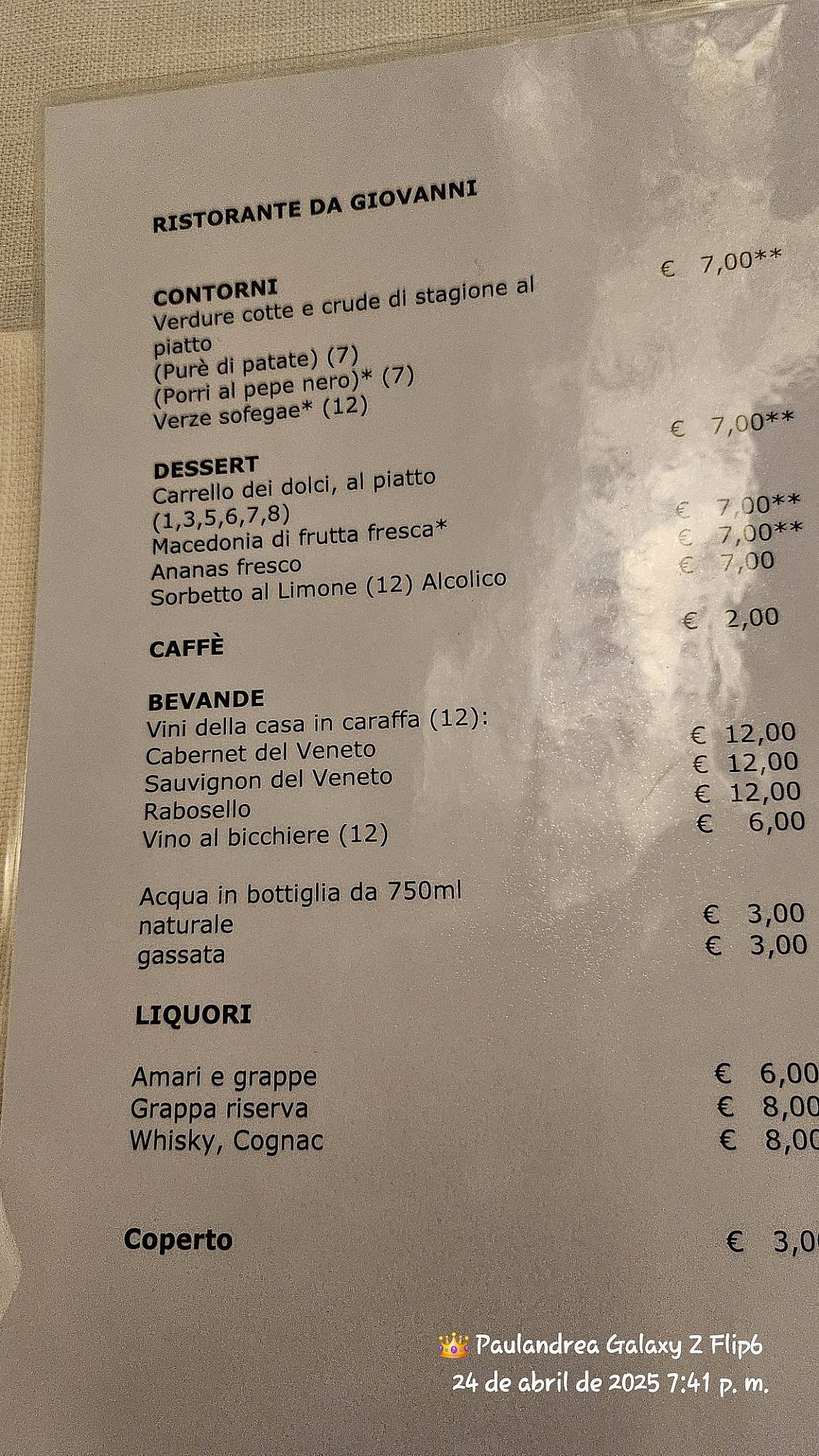 Menu di Ristorante da Giovanni 