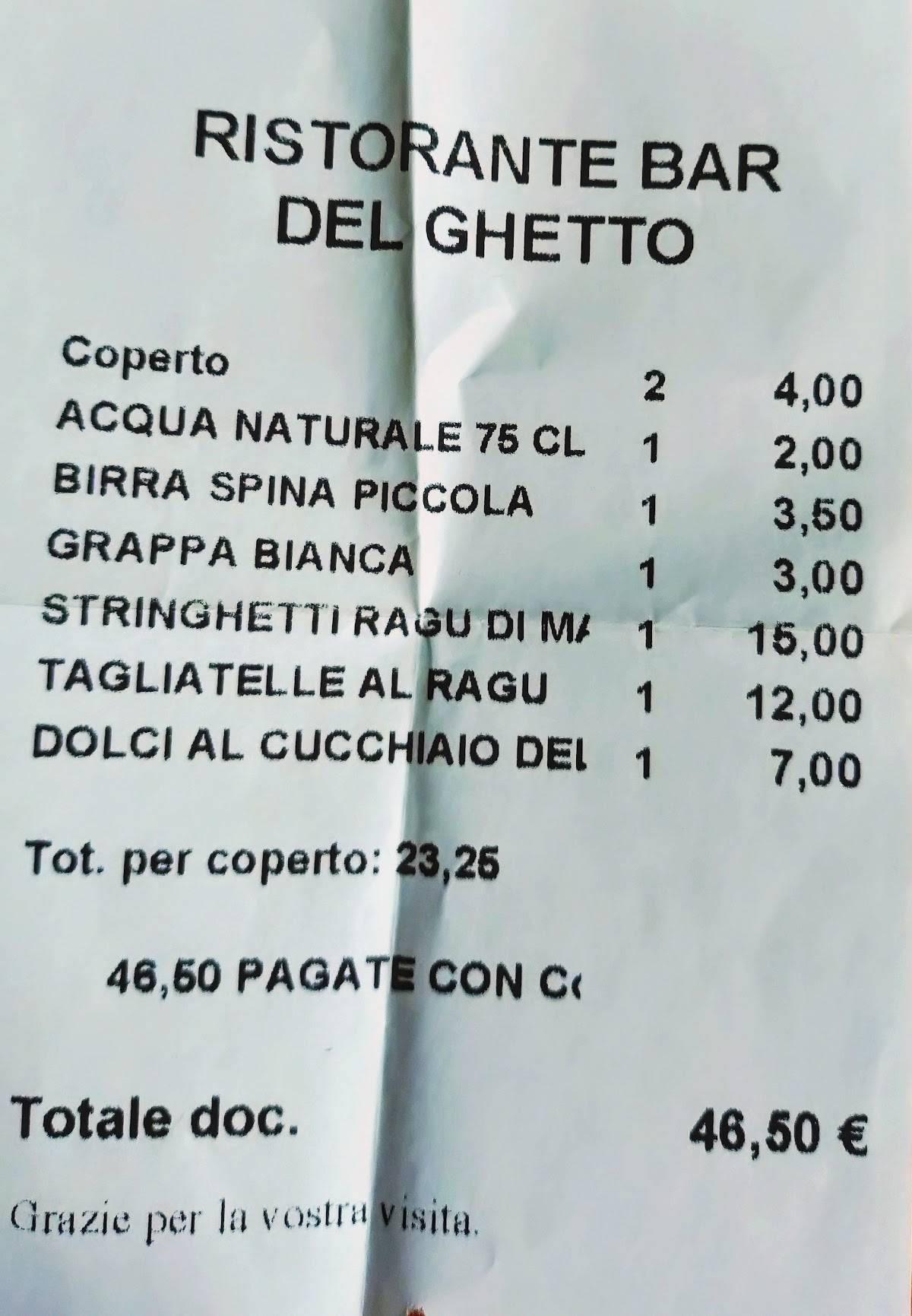 Menu di Ristorante del Ghetto da Ottavio 