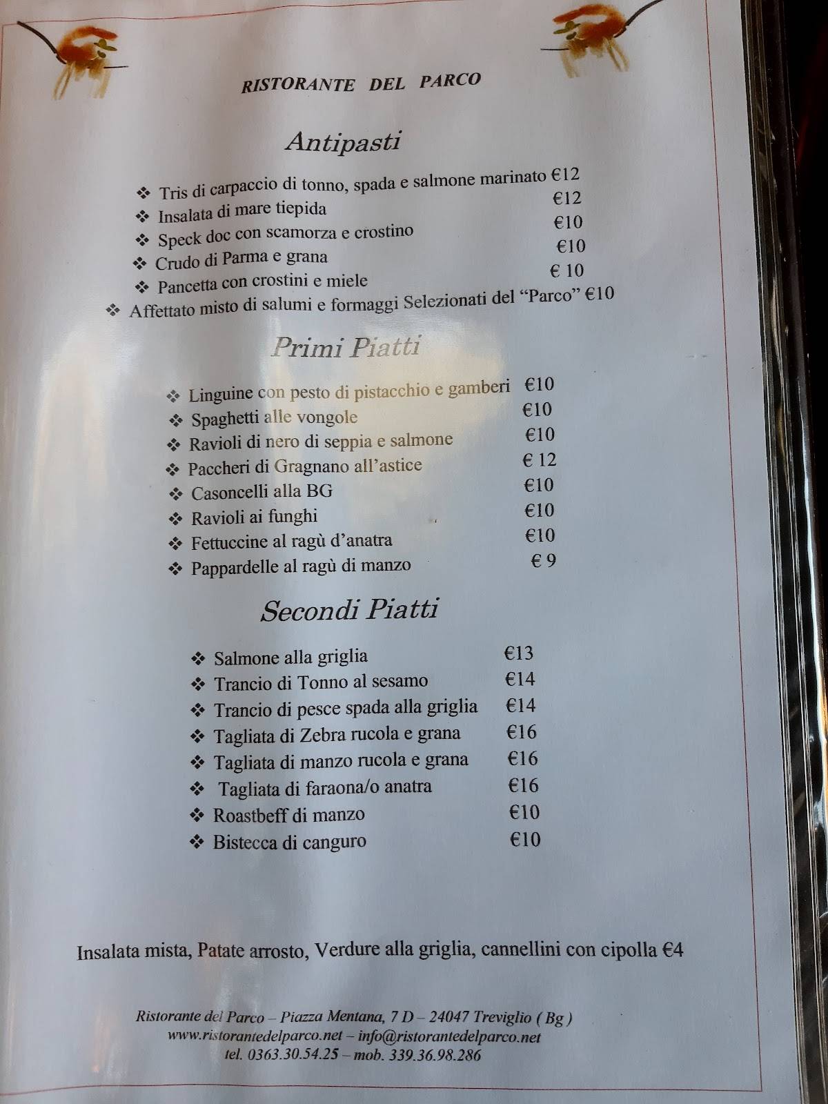 Menu di Ristorante del Parco 