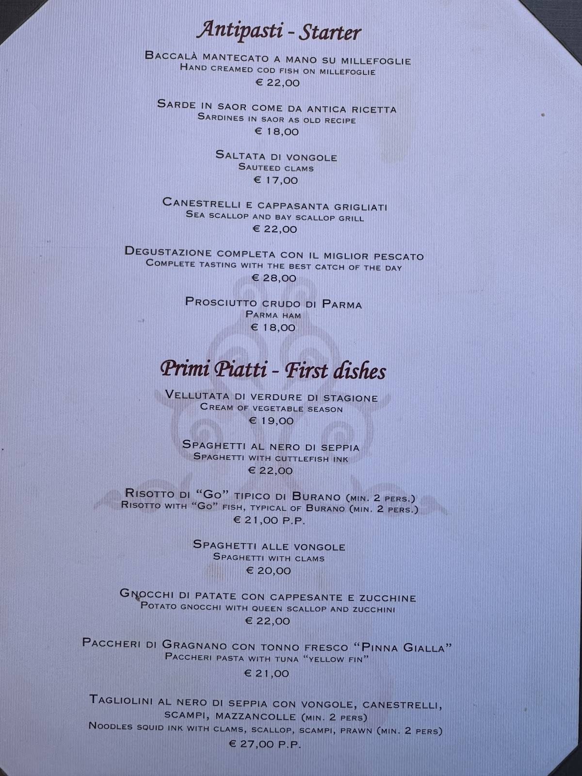 Menu di Riva Rosa 