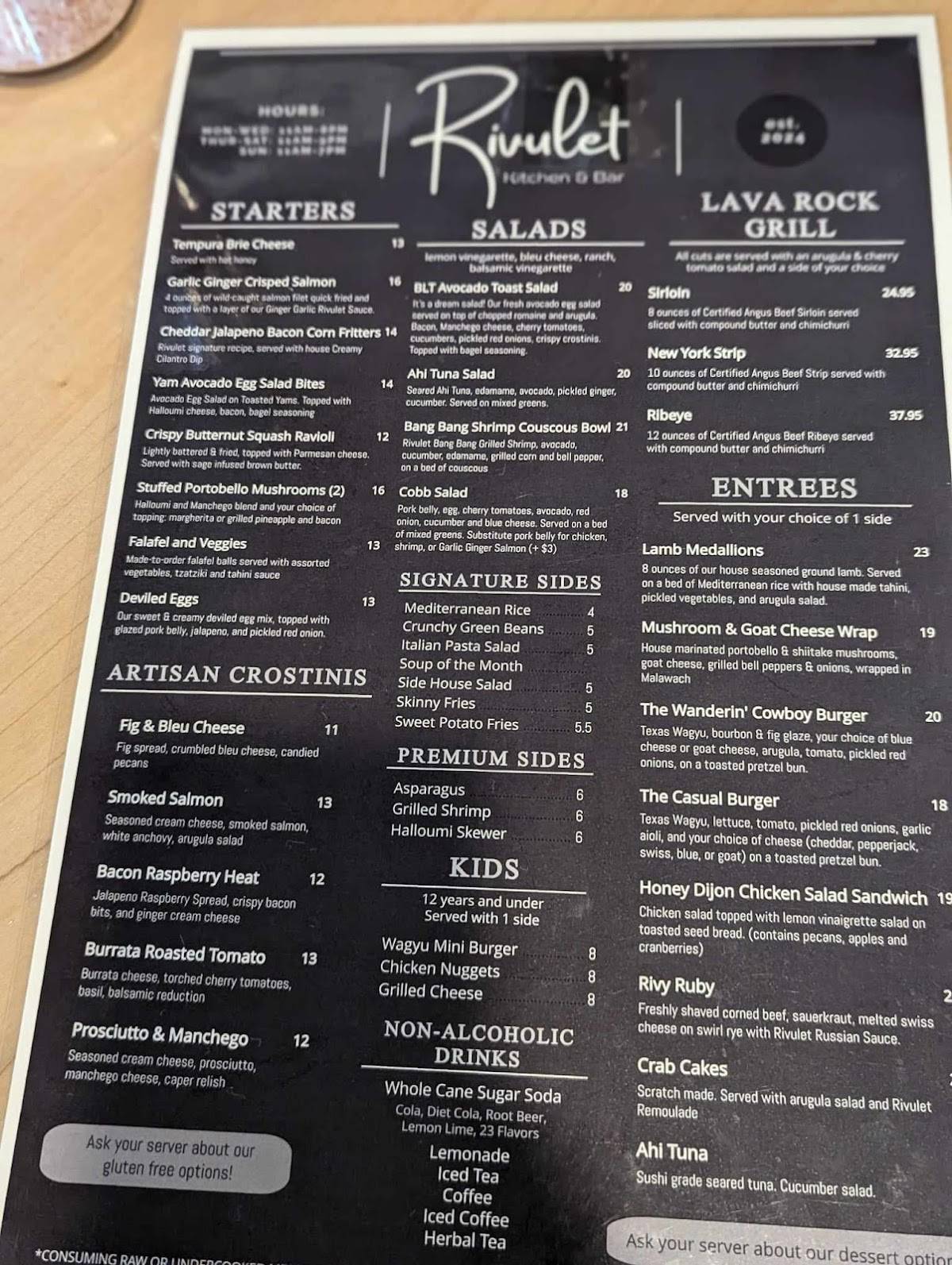Menu at Rivulet Kitchen and Bar, Boerne