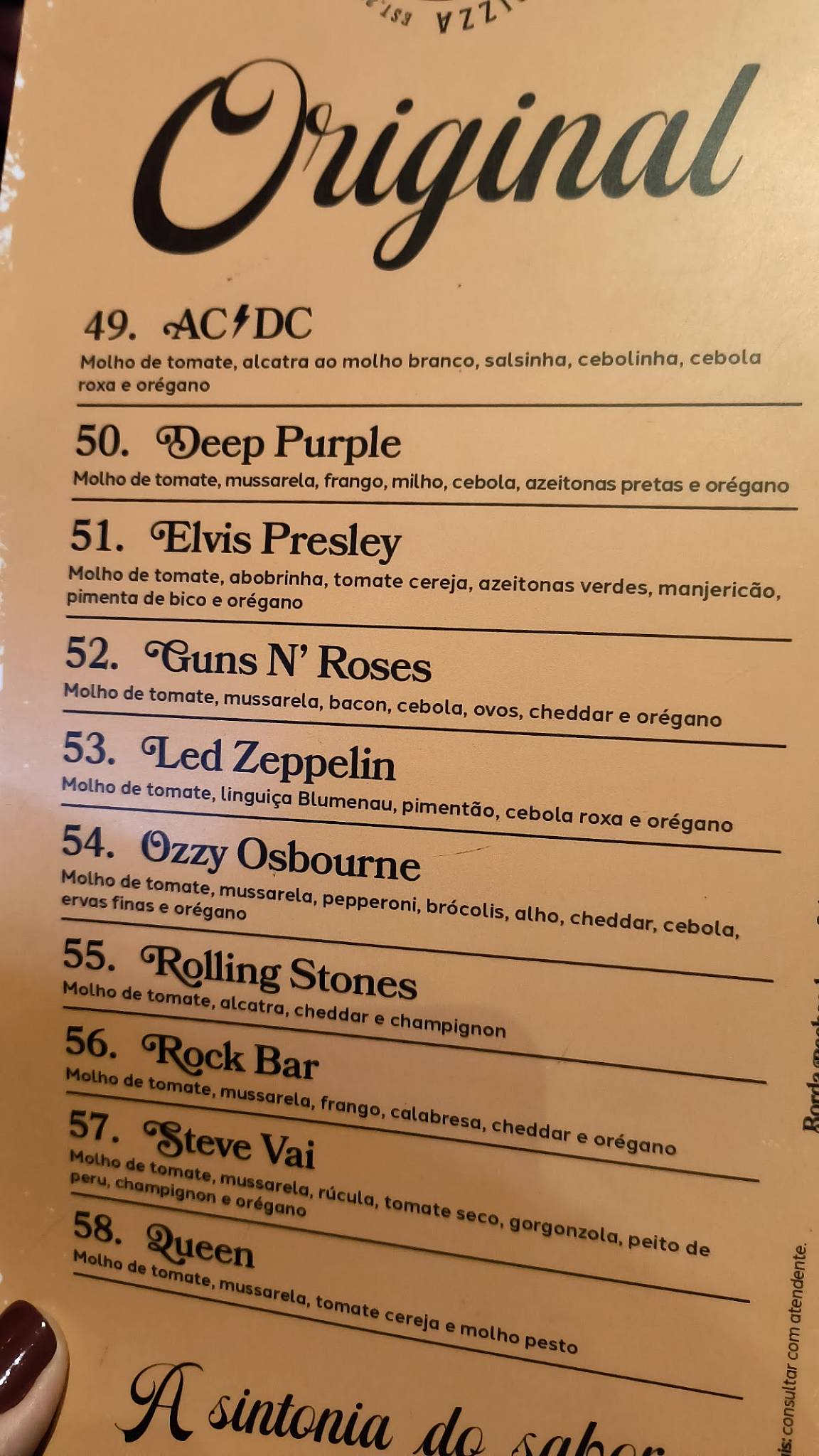 Rock Pizza cardápio