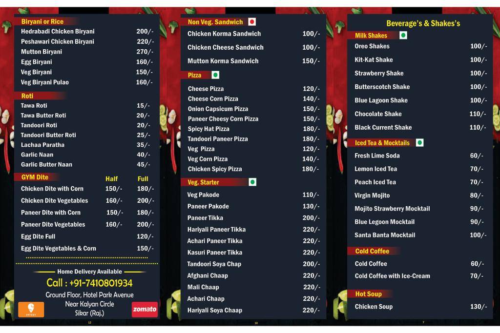 Roll Express menu