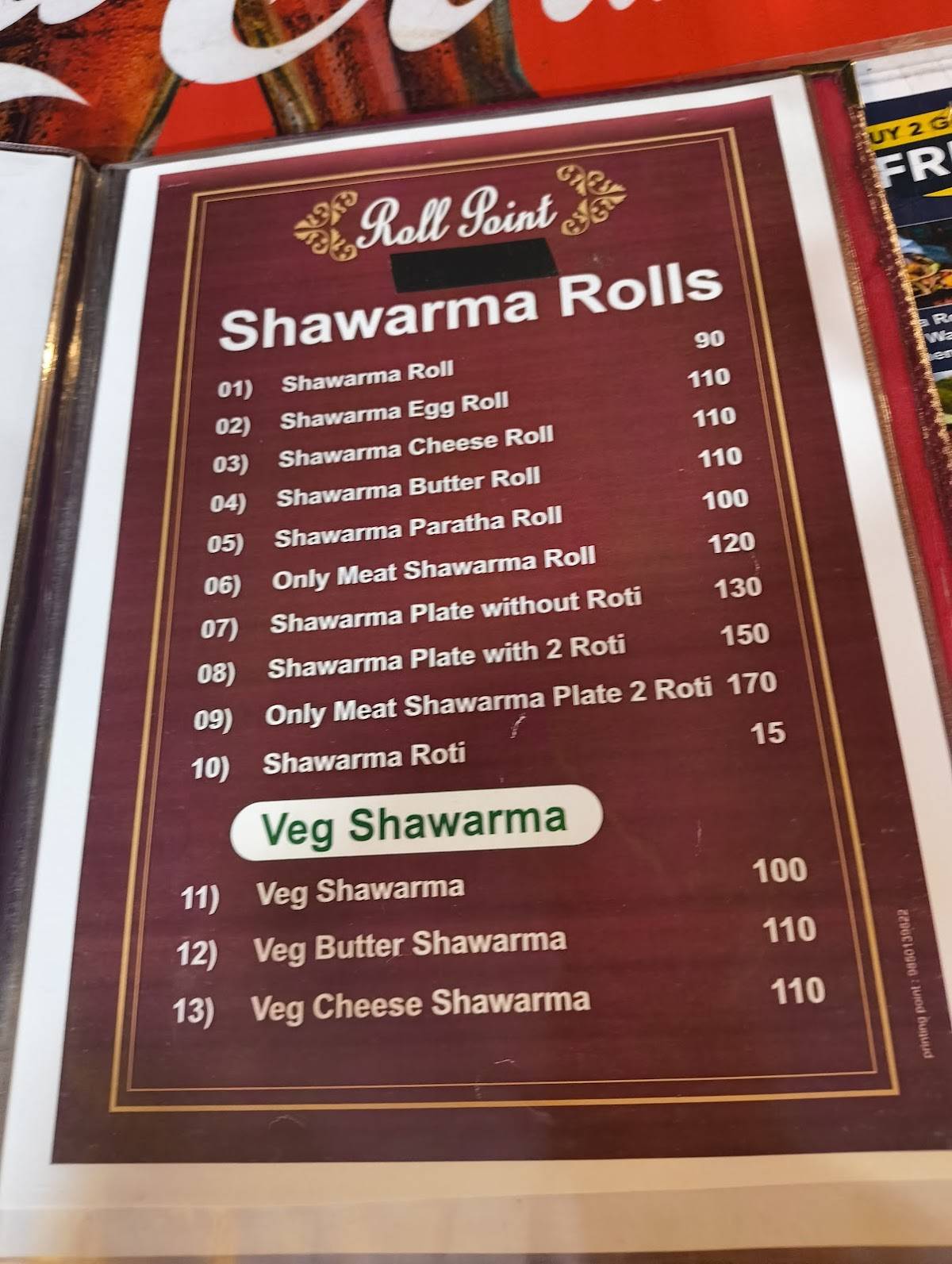 Roll Point menu