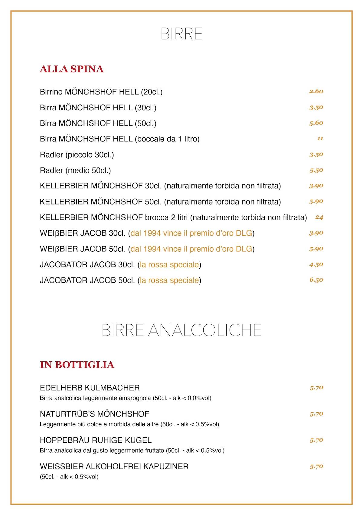 Menu di Smorza Piaceri da tavola dal 1965 