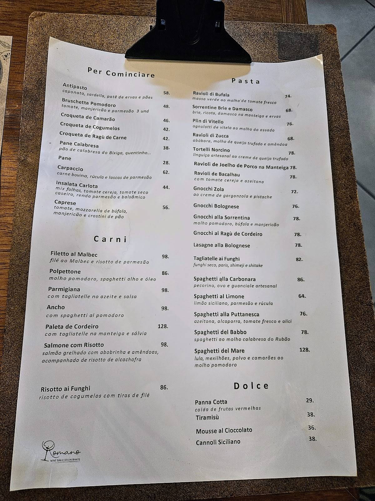 Romano Wine Bar e Restaurante cardápio