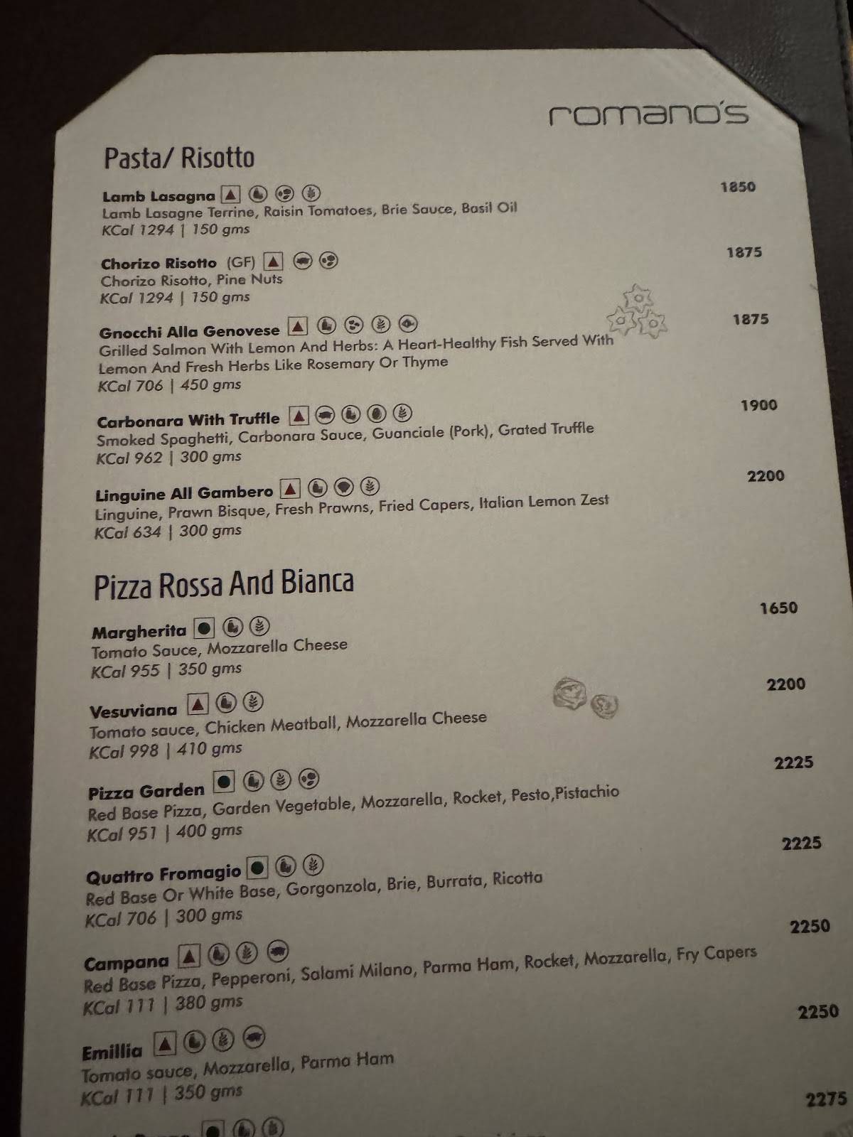 Romano's menu