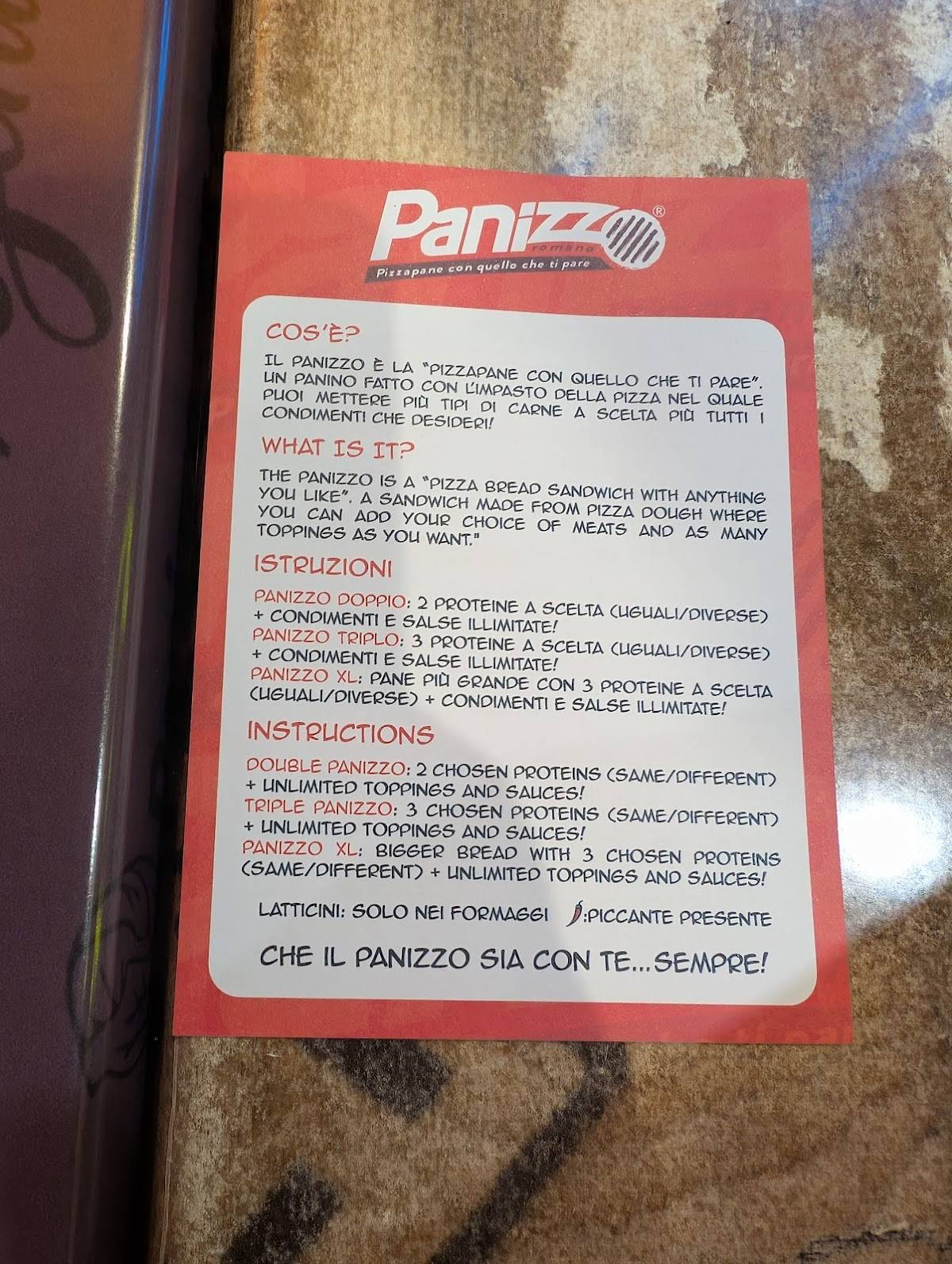 Menu di I Panizzeri Panizzo 