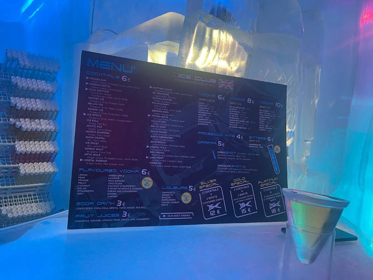 Menu de Ice Club Roma