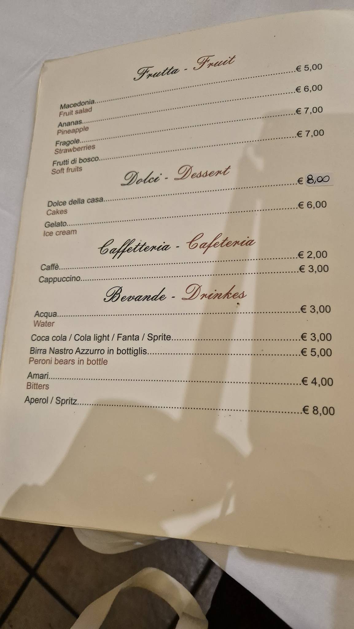 Menu di L'orso 80 