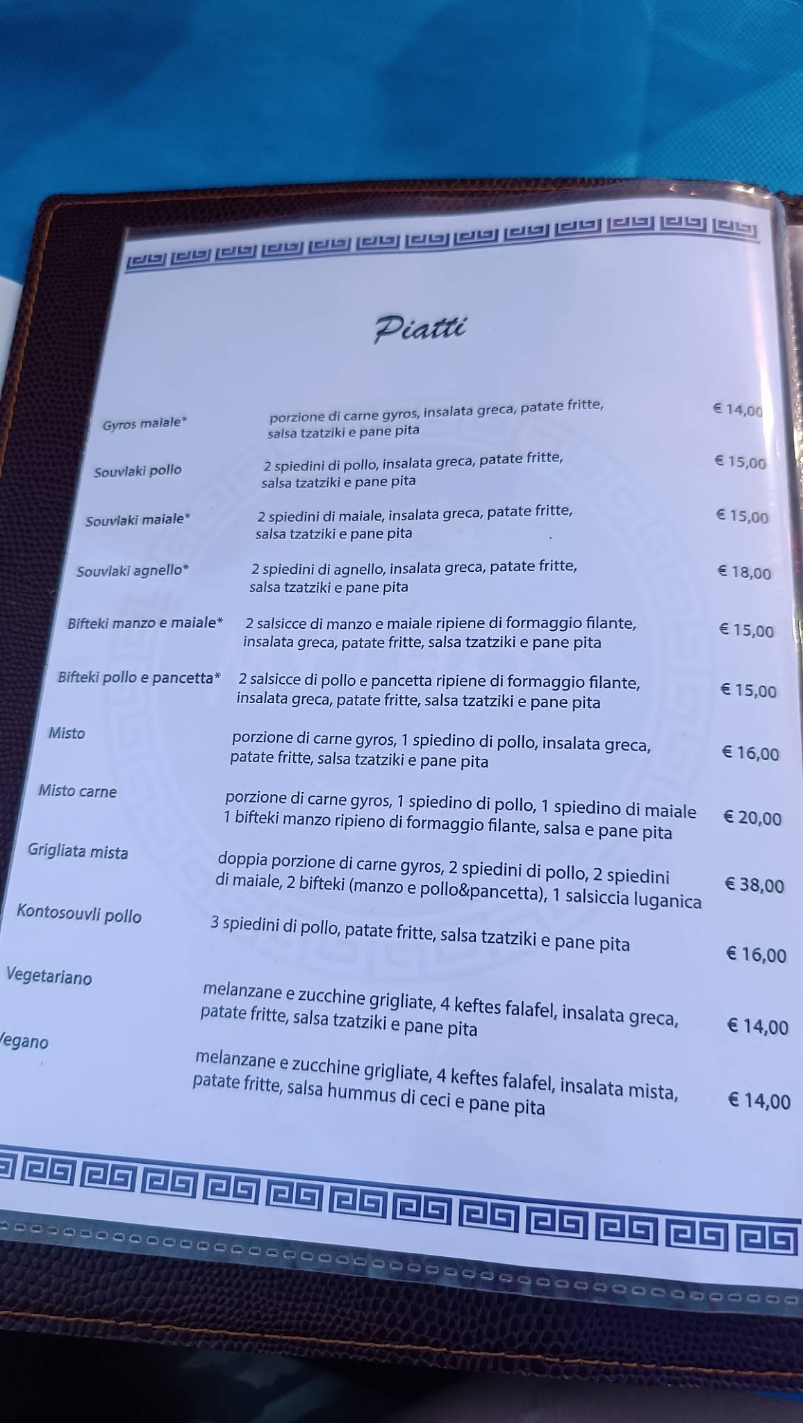 Menu di Mythos cucina greca 