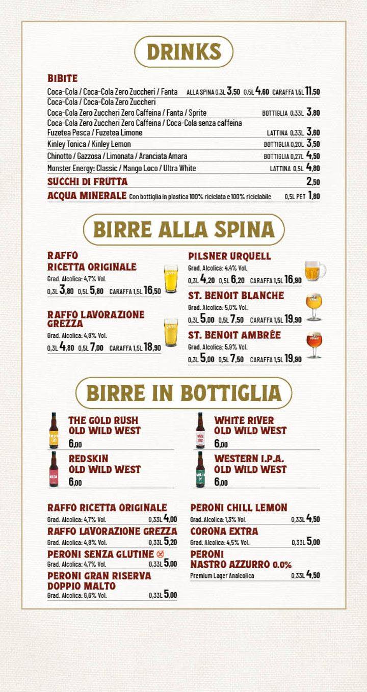 Menu di Old Wild West | The Village Parco de' Medici 
