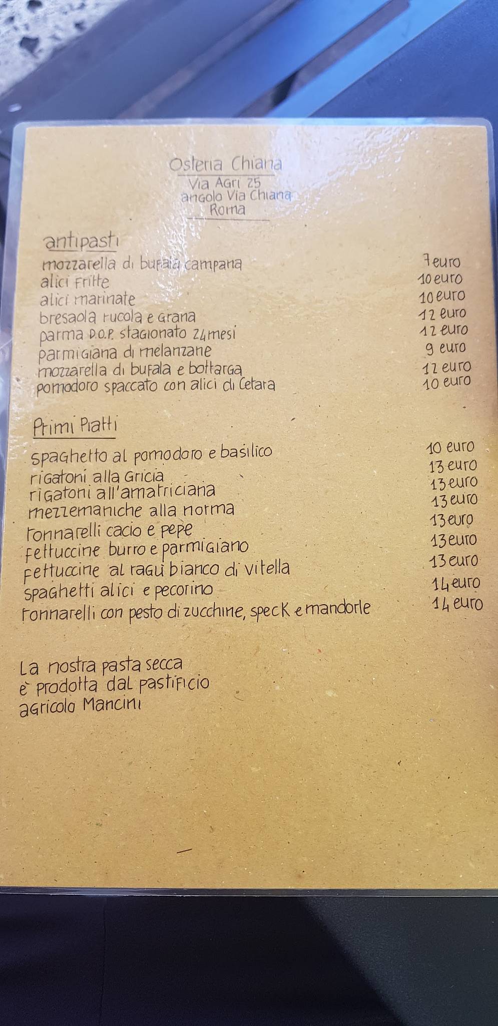 Menu di Osteria Chiana 