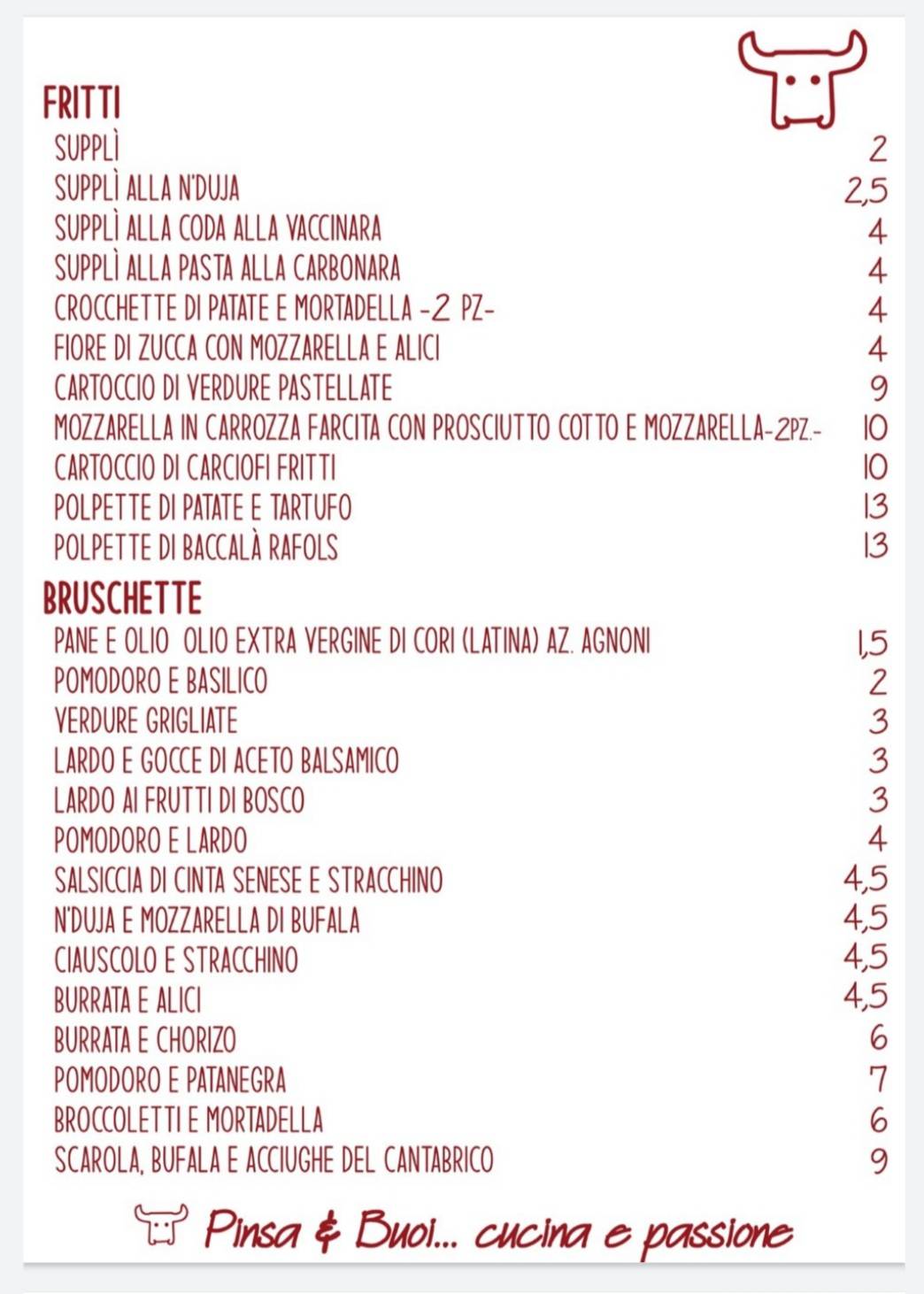Menu di Pinsa e buoi dei...Parioli 