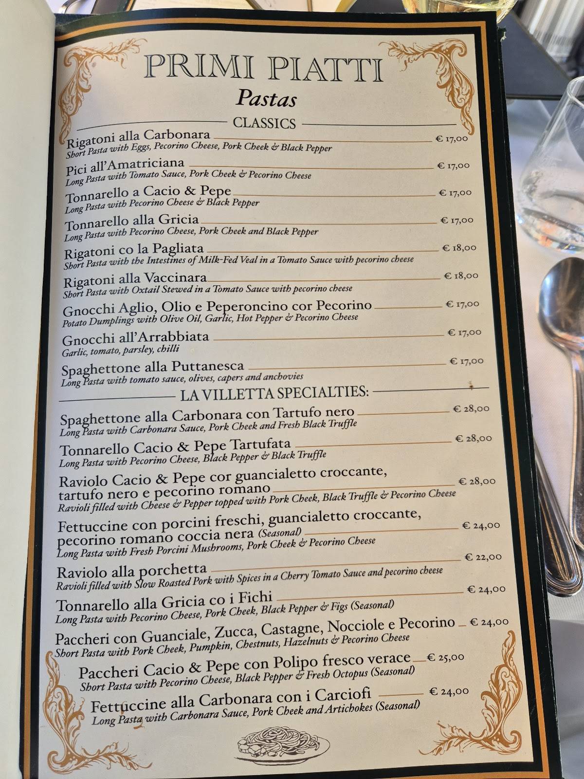 Menu di Ristorante La Villetta dal 1940 