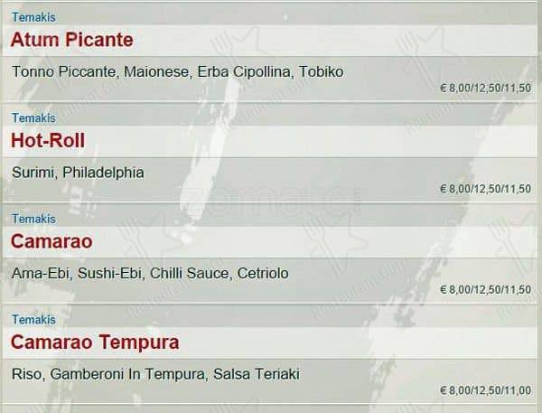 Menu di SambaMaki  Parioli 
