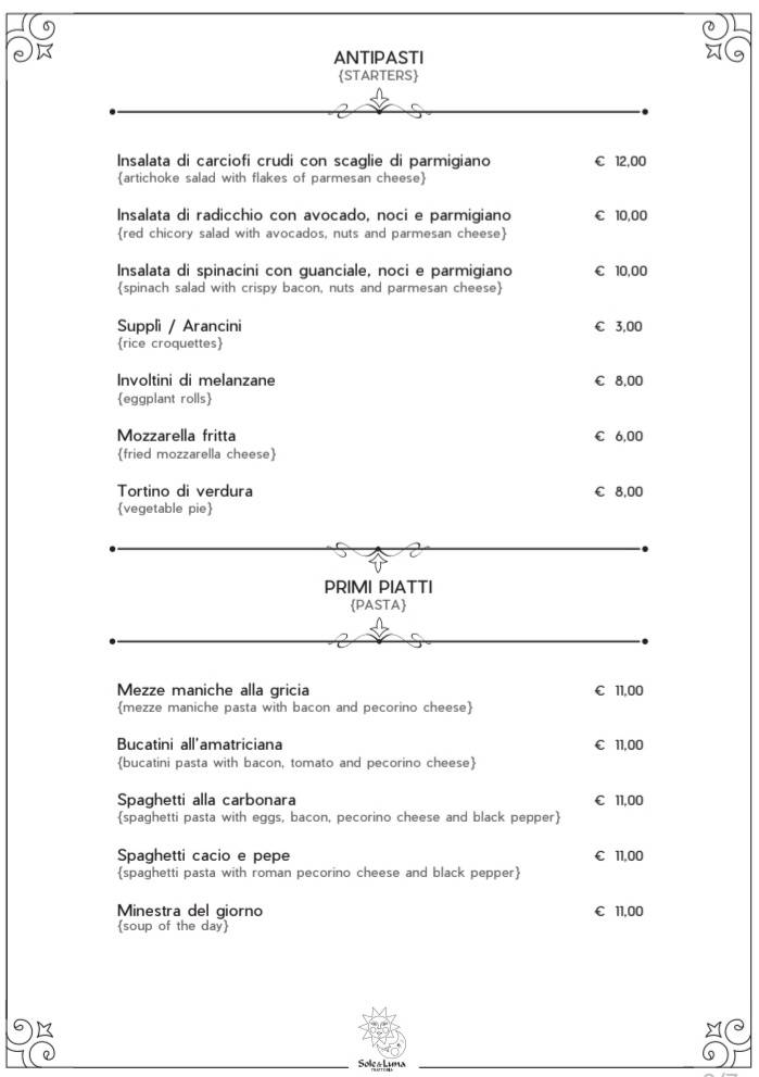 Menu di Sole & Luna 