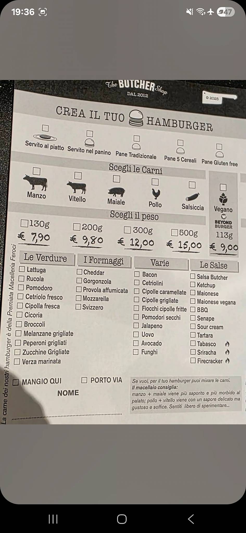 Menu di The Butcher Shop 