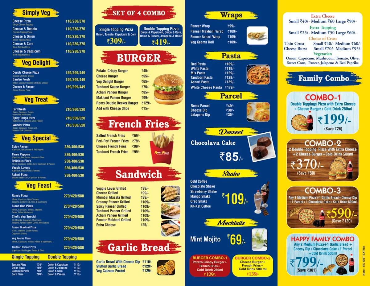 Roms Pizza sanjay nagar menu