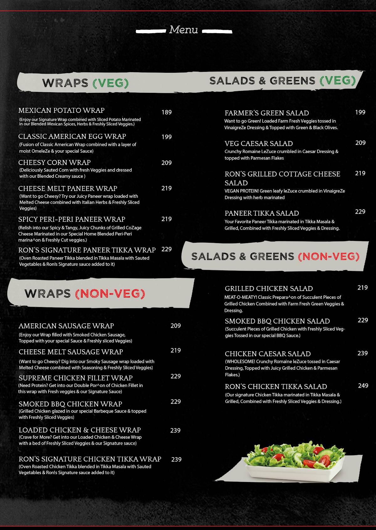 Ron's Club menu
