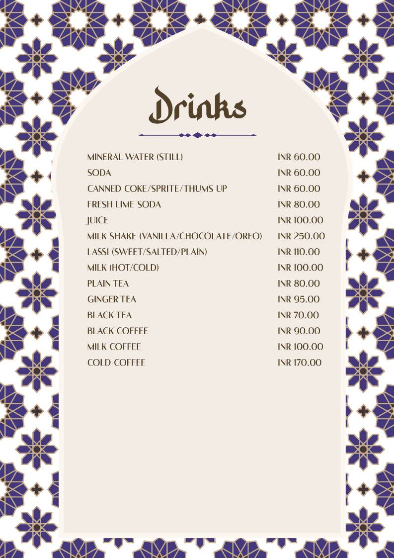 Rooftop Restaurant- Taj Jharokha menu