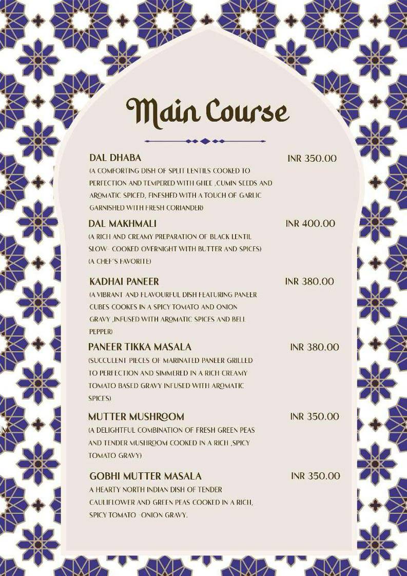 Rooftop Restaurant- Taj Jharokha menu